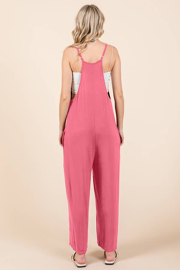 CAR2323X-Relax Fit Wide Leg Jumpsuit: BLACK / 1XL