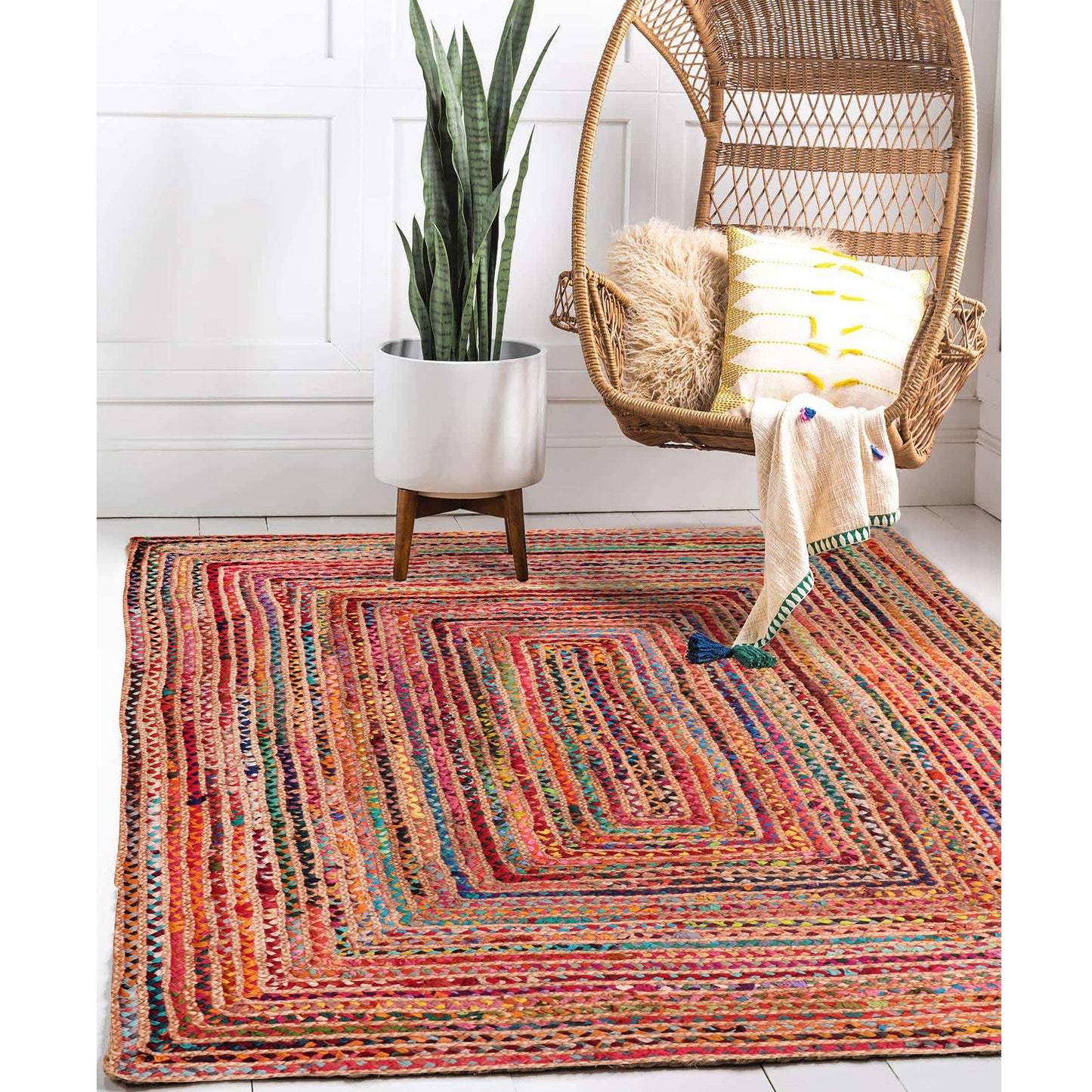 Haven Multicolor Bohemian Hand-Braided Cotton/Jute Area Rug: 5' Round