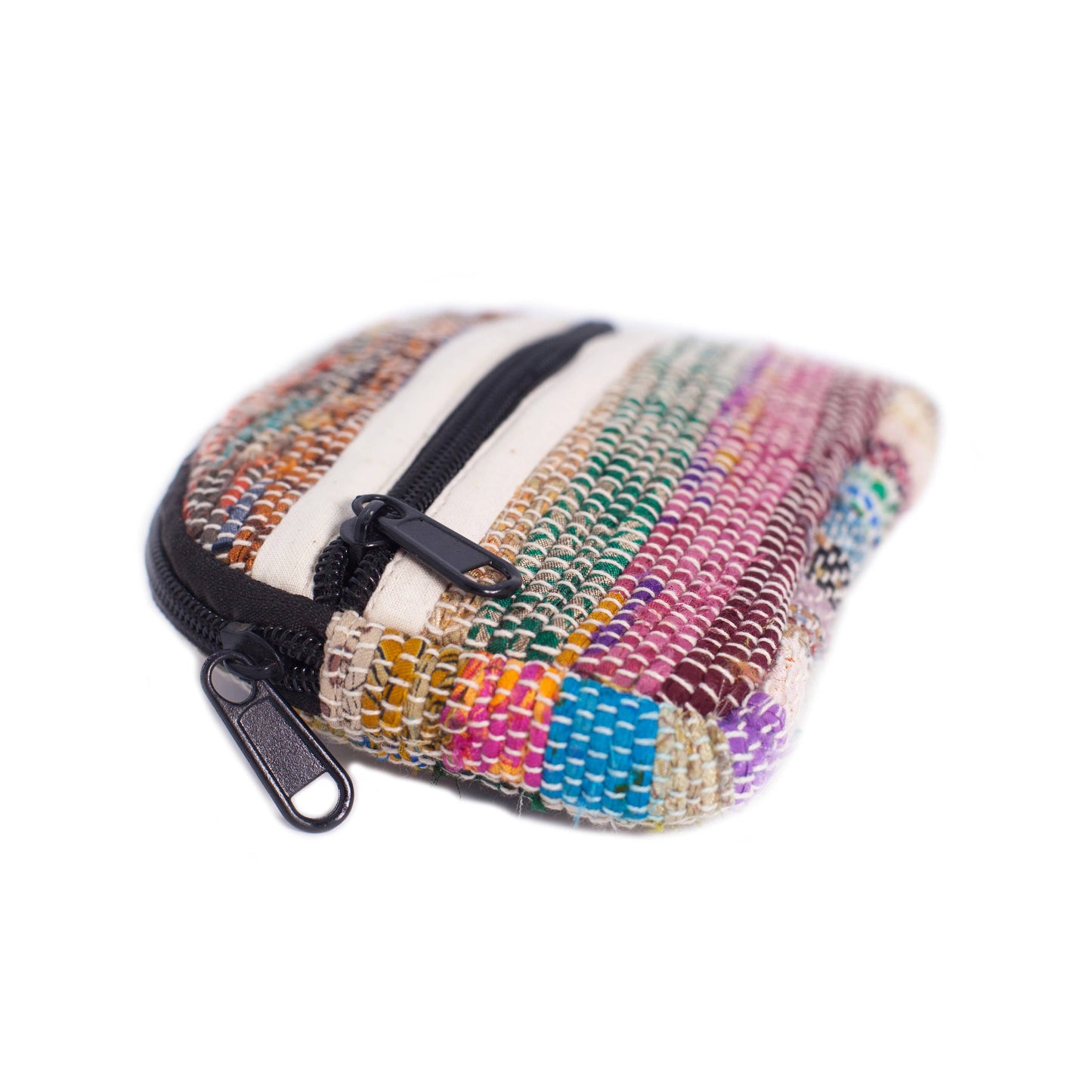 Rounded Upcycled Sari Coin Purse: Colorful / Natural