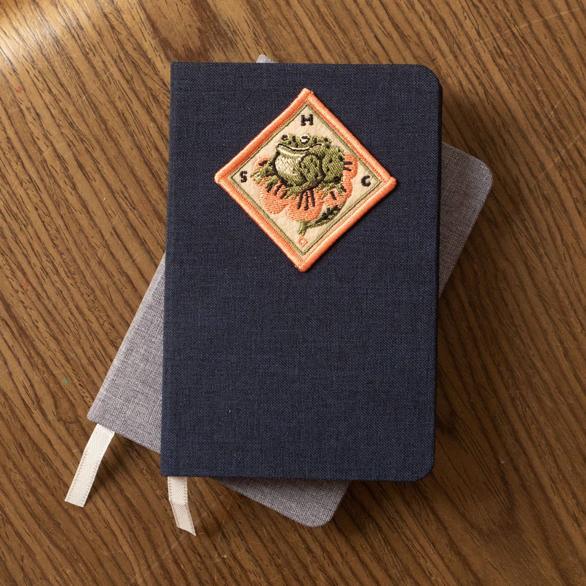Linen Notebook - Pick Your Patch: Navy / Get Me Outta Here Woven Patch
