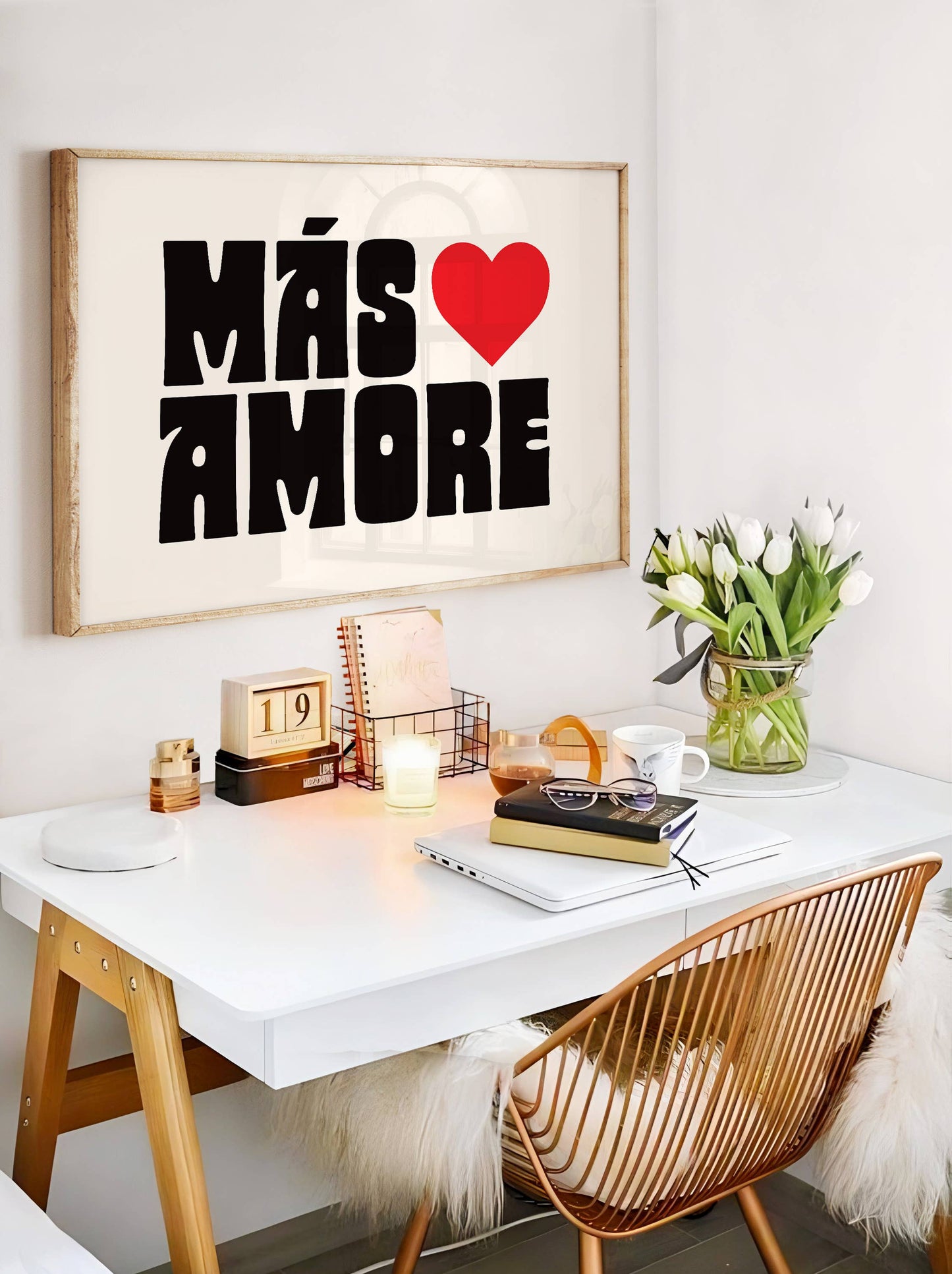 Mas Amoré - More Love Art Print - Valentine Gift Wall Art: Black / 8x10"