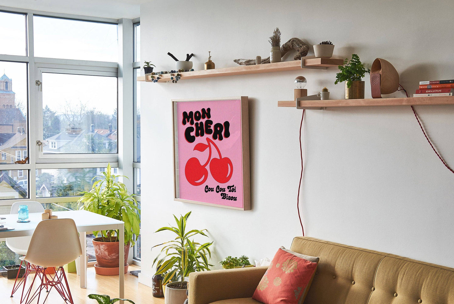 Mon Cheri Print | Bisou | Funky Cherry Kitchen Art: Green / 12 x 18