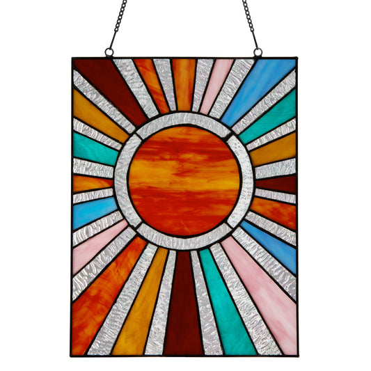 14.5"H Lila Multicolor Sunburst Stained Glass Window Panel