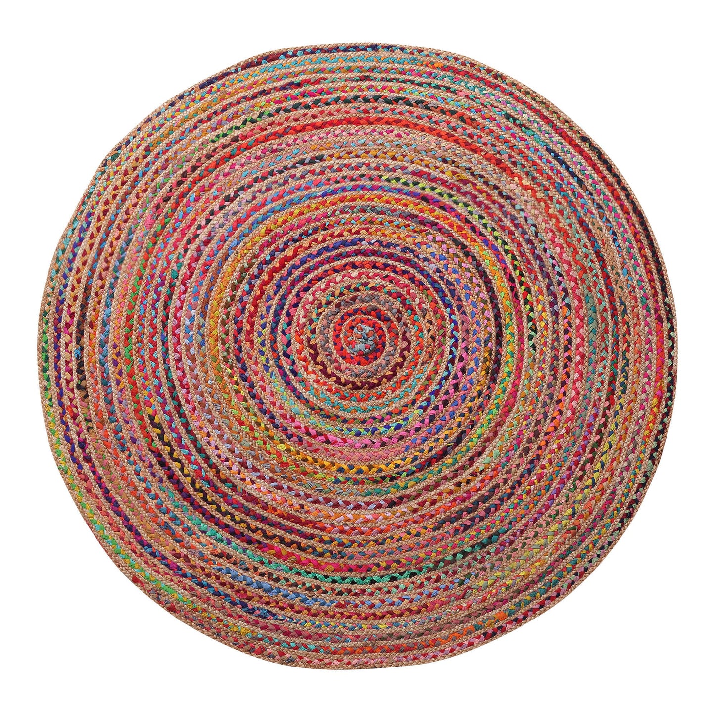 Haven Multicolor Bohemian Hand-Braided Cotton/Jute Area Rug: 5' Round