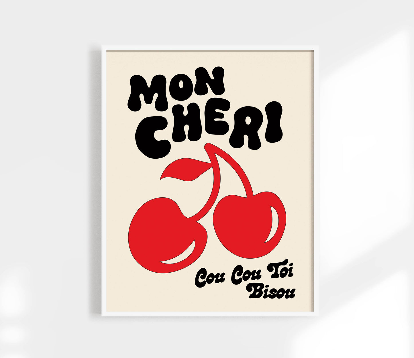 Mon Cheri Print | Bisou | Funky Cherry Kitchen Art: Green / 12 x 18