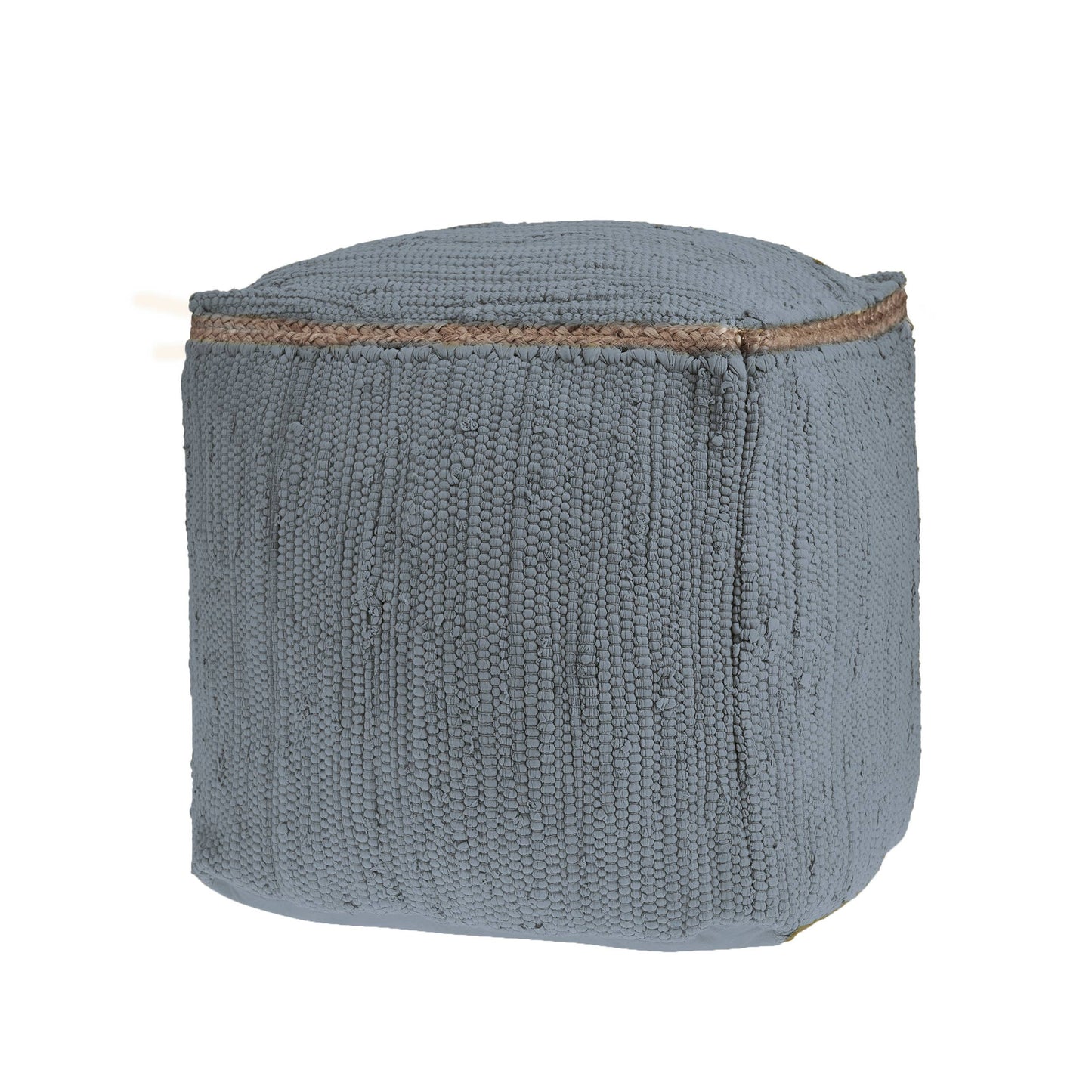 Hand-Loomed Organic Cotton Pouf with Jute Braid: Grasshopper
