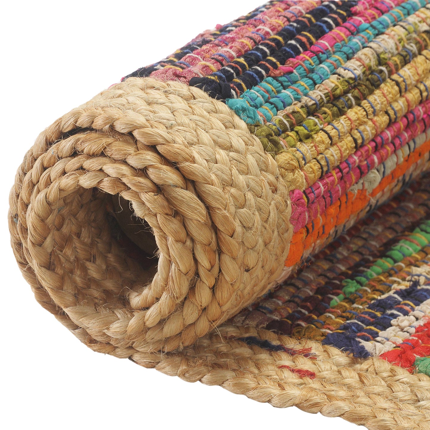 Multicolored Geometric Jute Bordered Accent Rug, 2' x 3': Multi/Tan