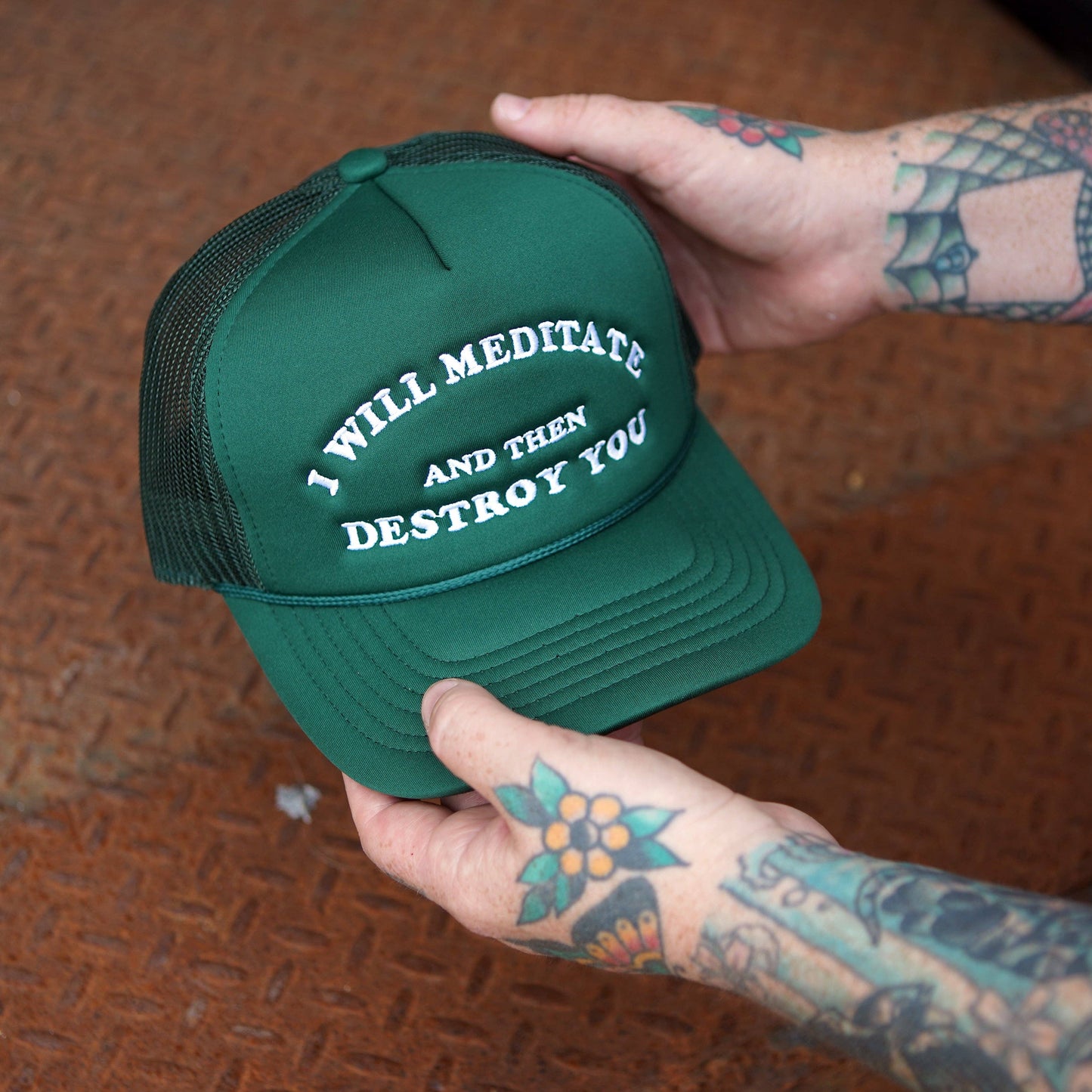 Yoga Flame Foam Trucker Hat: Spruce Green