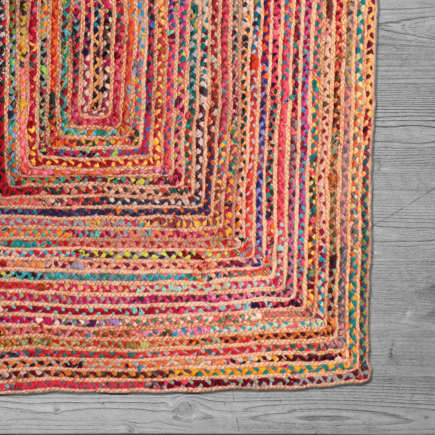 Haven Multicolor Bohemian Hand-Braided Cotton/Jute Area Rug: 5' Round