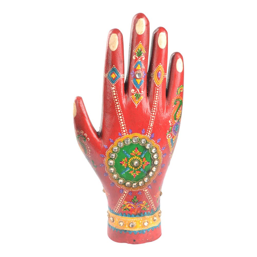 Hand Painted Wooden Hand Red