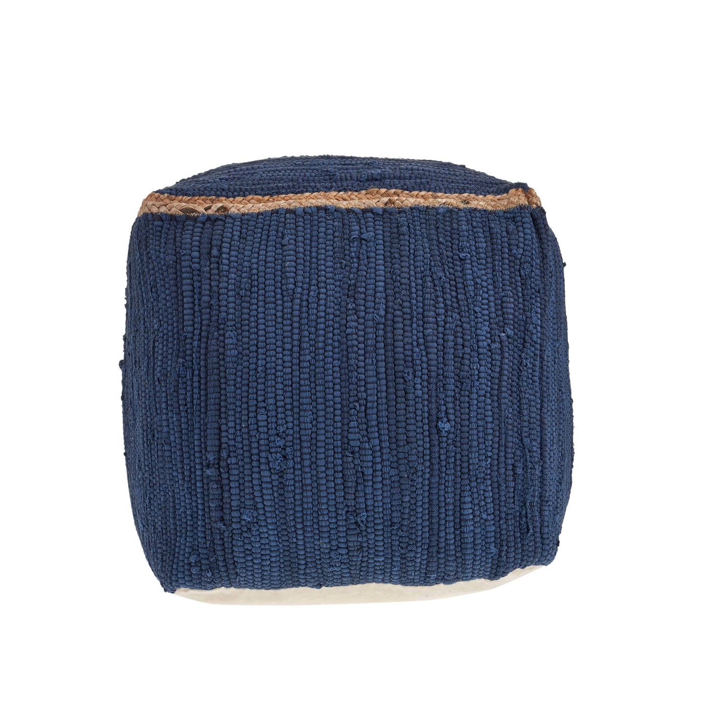 Hand-Loomed Organic Cotton Pouf with Jute Braid: Grasshopper