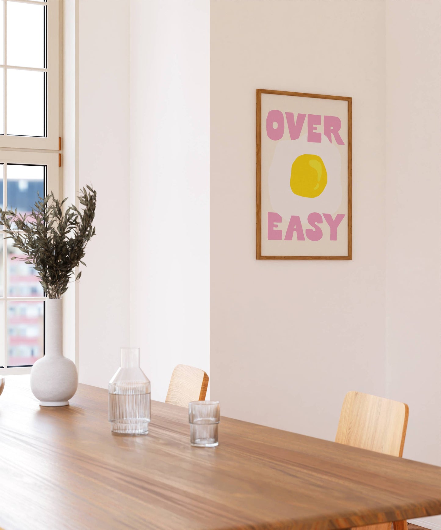 Over Easy Print | Eggs Sunny Side Colorful Kitchen Wall Art: Red / 8 x 10"