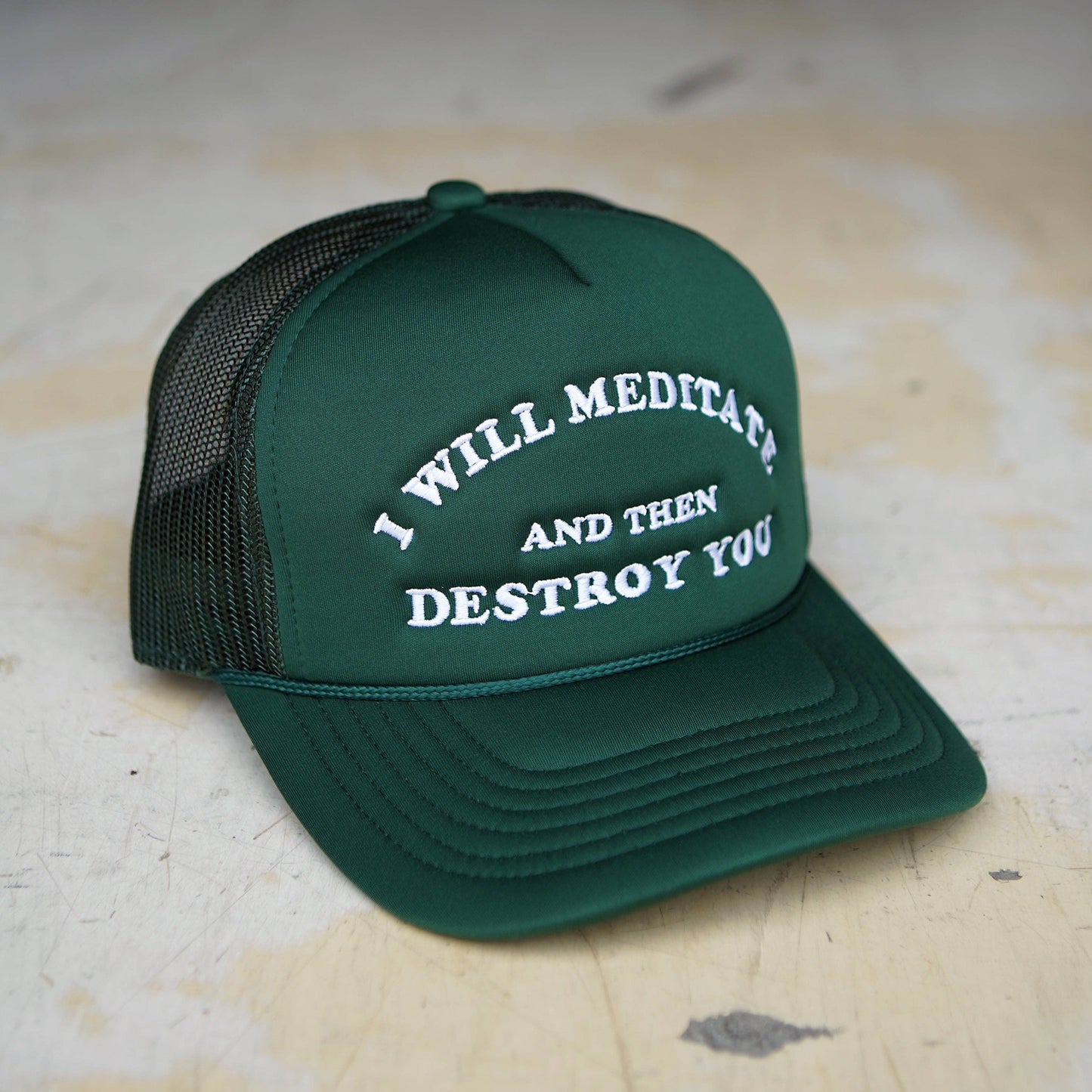 Yoga Flame Foam Trucker Hat: Spruce Green