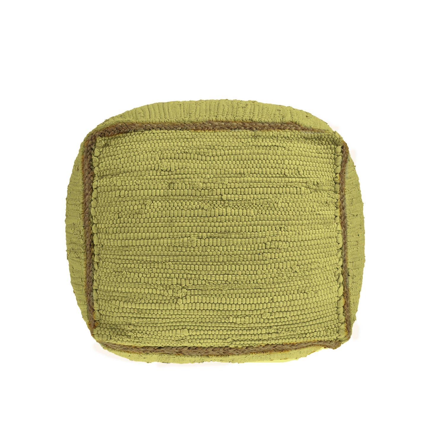 Hand-Loomed Organic Cotton Pouf with Jute Braid: Grasshopper