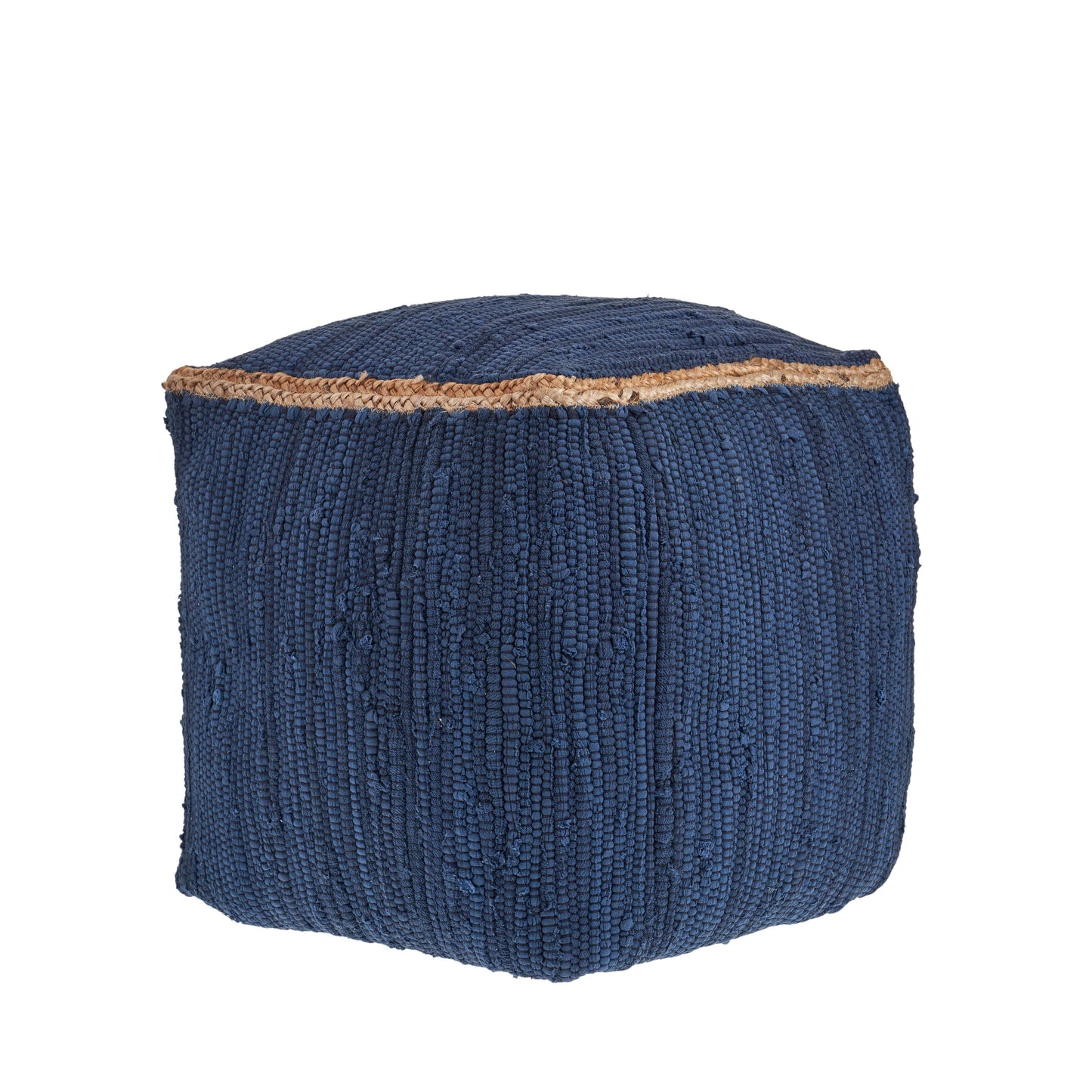 Hand-Loomed Organic Cotton Pouf with Jute Braid: Grasshopper