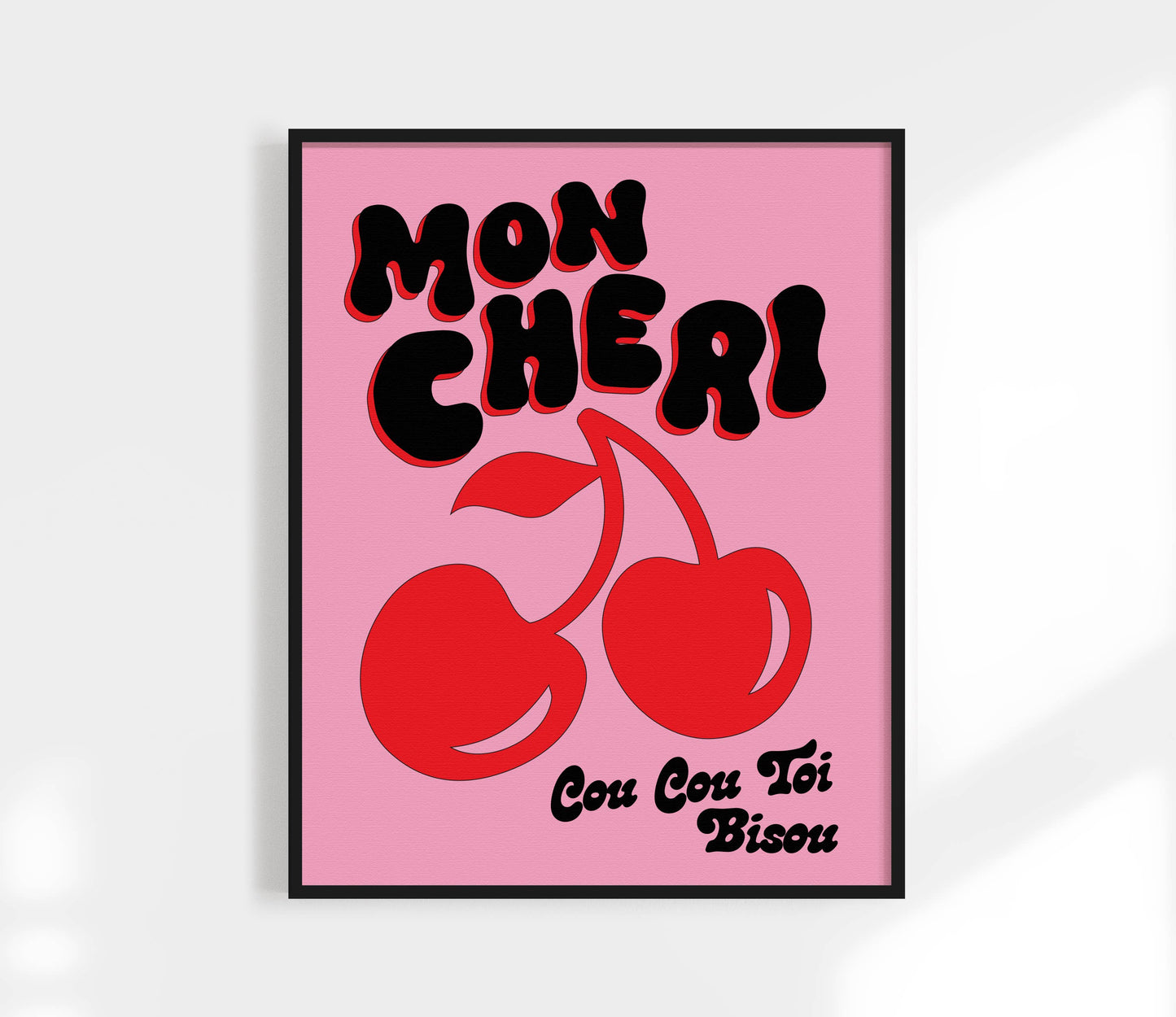 Mon Cheri Print | Bisou | Funky Cherry Kitchen Art: Green / 12 x 18