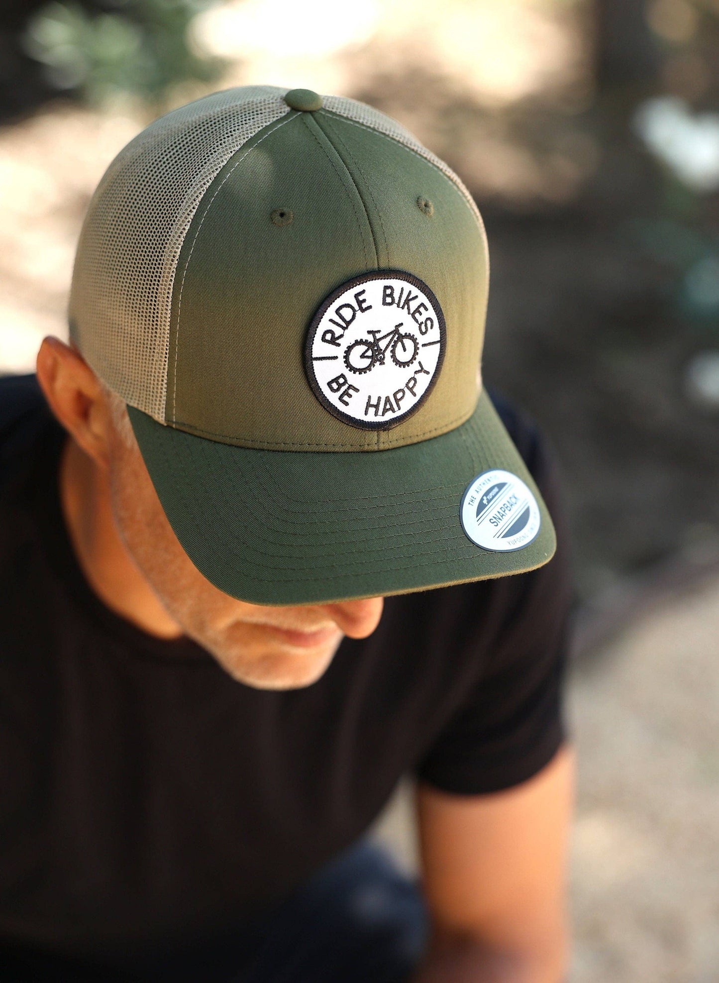 Ride Bikes Be Happy Hat | Cycling, MTB Trucker Hats | Great: Moss/Khaki