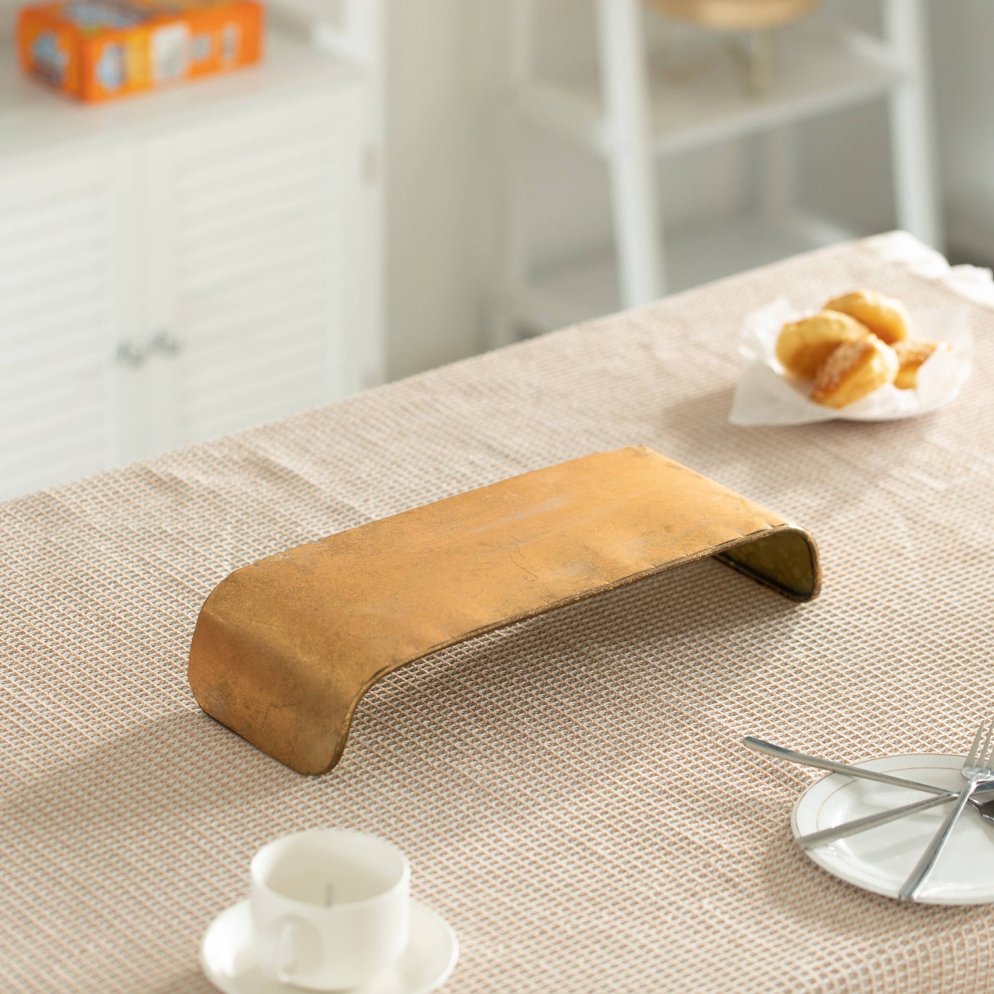 Gold Stand Rectangular Shape Rustic Tray & PC Monitor Stand: Medium