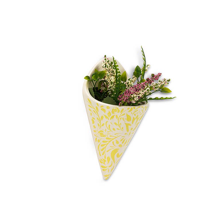 Yellow Cone Wall Vase-7"H