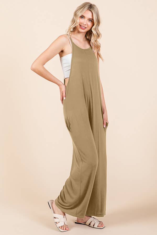 CAR2323X-Relax Fit Wide Leg Jumpsuit: BLACK / 1XL
