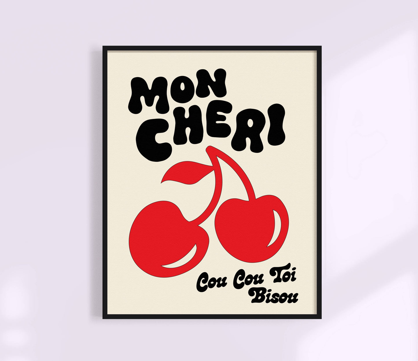 Mon Cheri Print | Bisou | Funky Cherry Kitchen Art: Green / 12 x 18