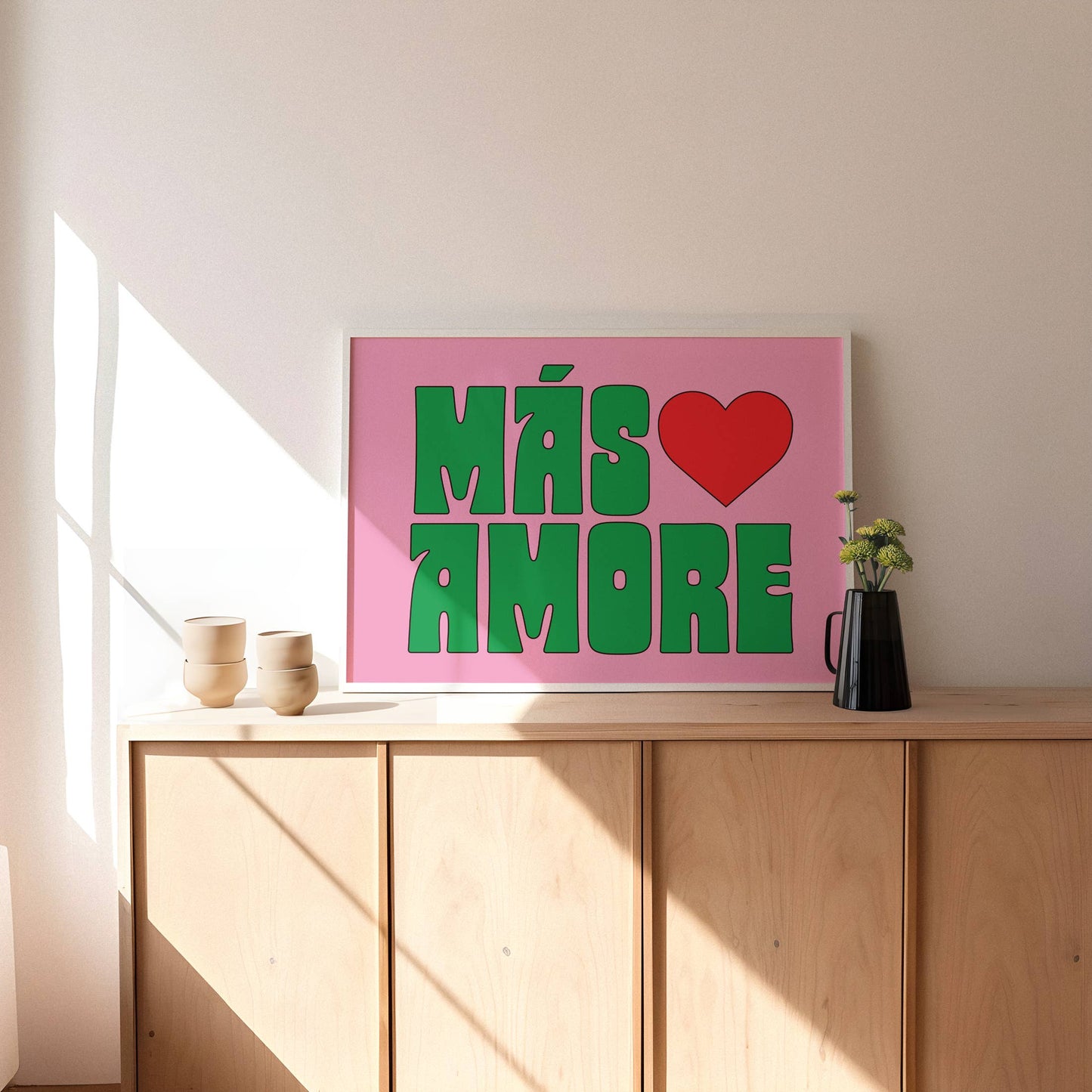 Mas Amoré - More Love Art Print - Valentine Gift Wall Art: Black / 8x10"
