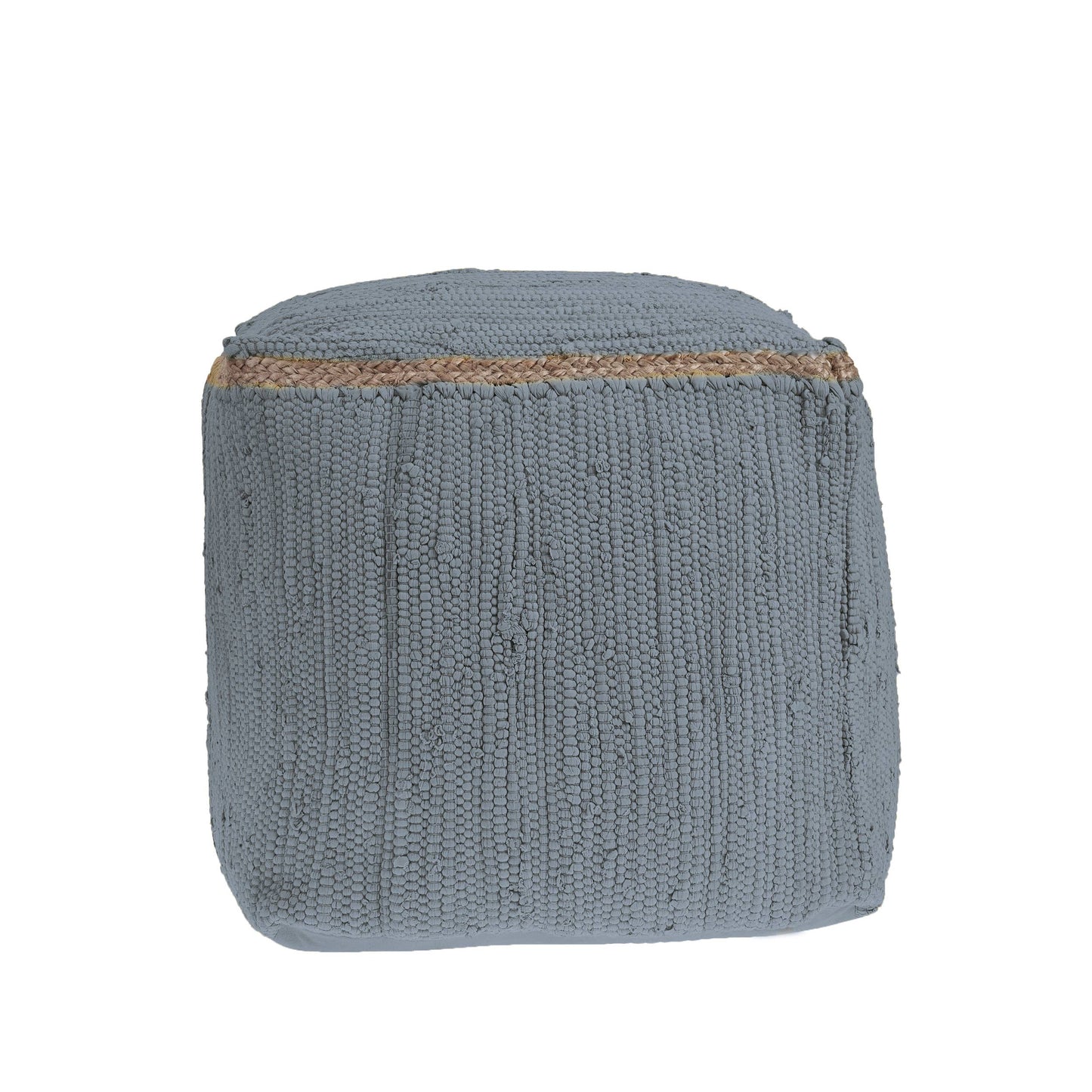 Hand-Loomed Organic Cotton Pouf with Jute Braid: Grasshopper