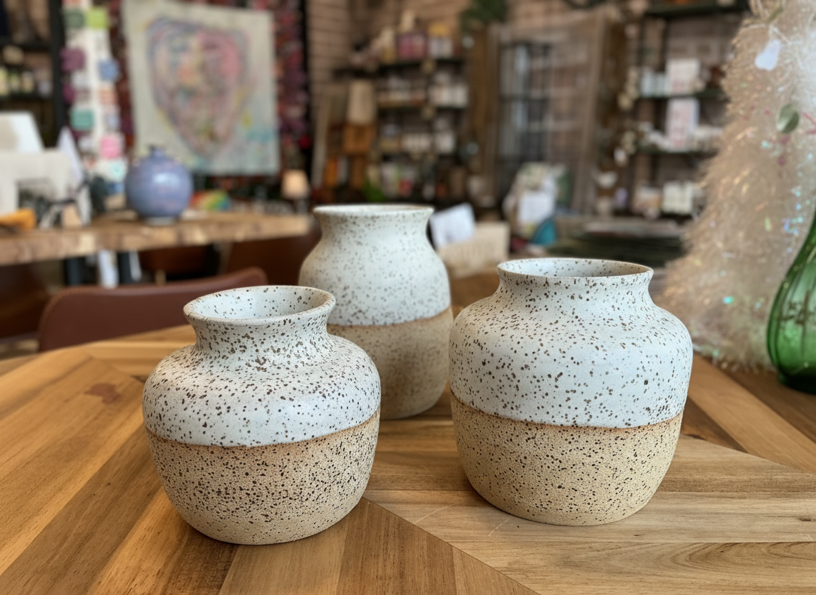 Cream and Tan Speckle Vases