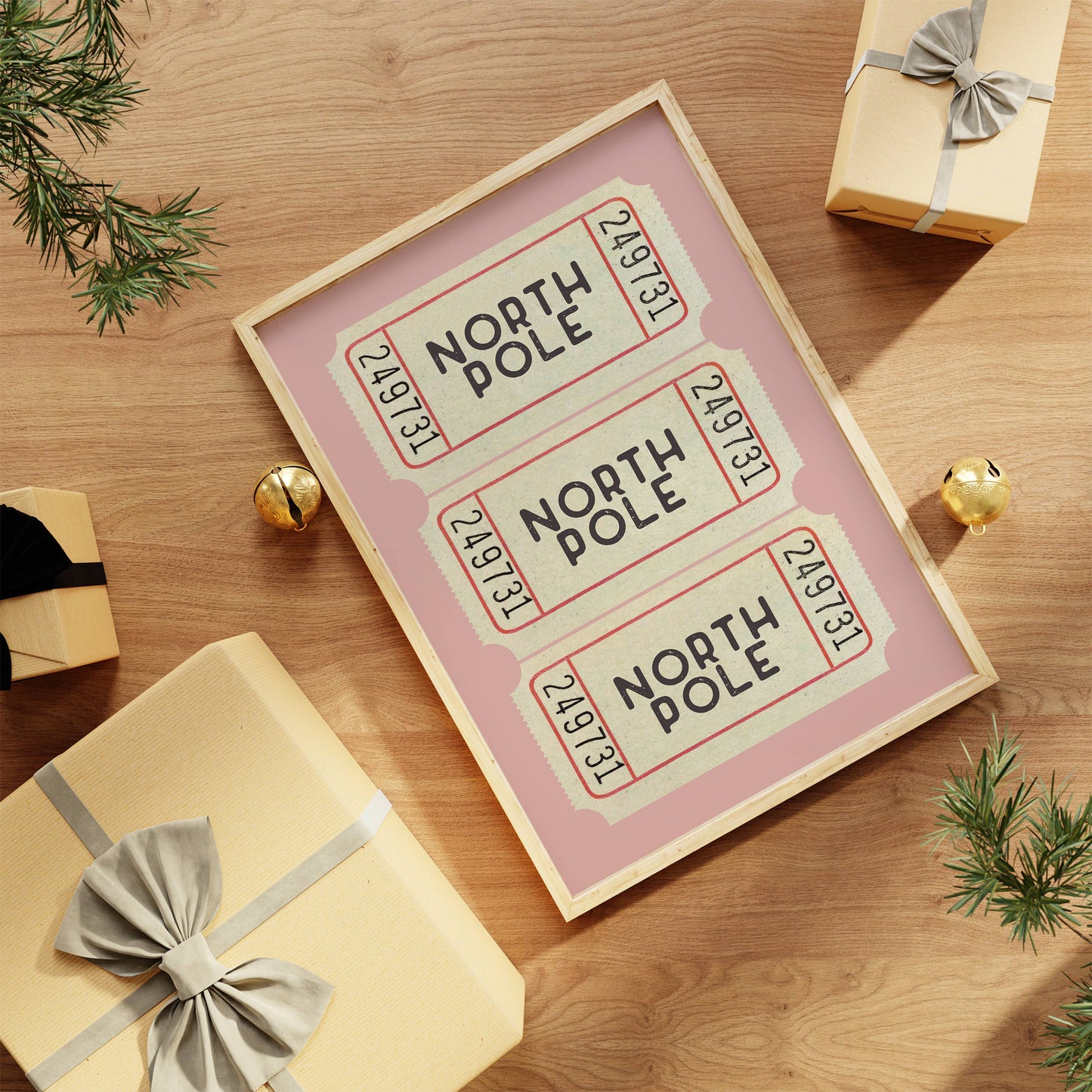 Christmas Wall Art Print | North Pole Ticket Pink: 11x14