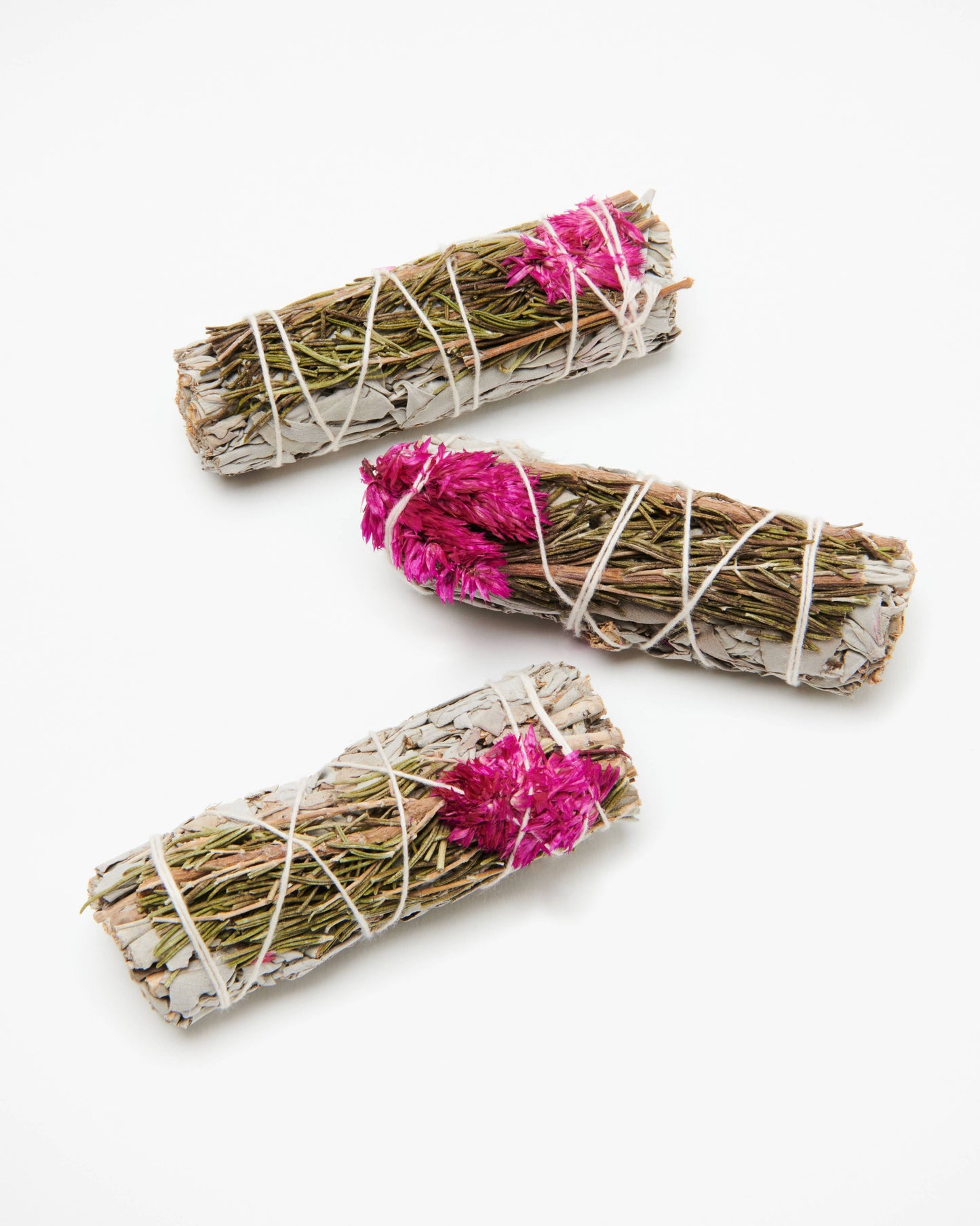 Pink Celosia Flower + White Sage + Rosemary Smudge Wand