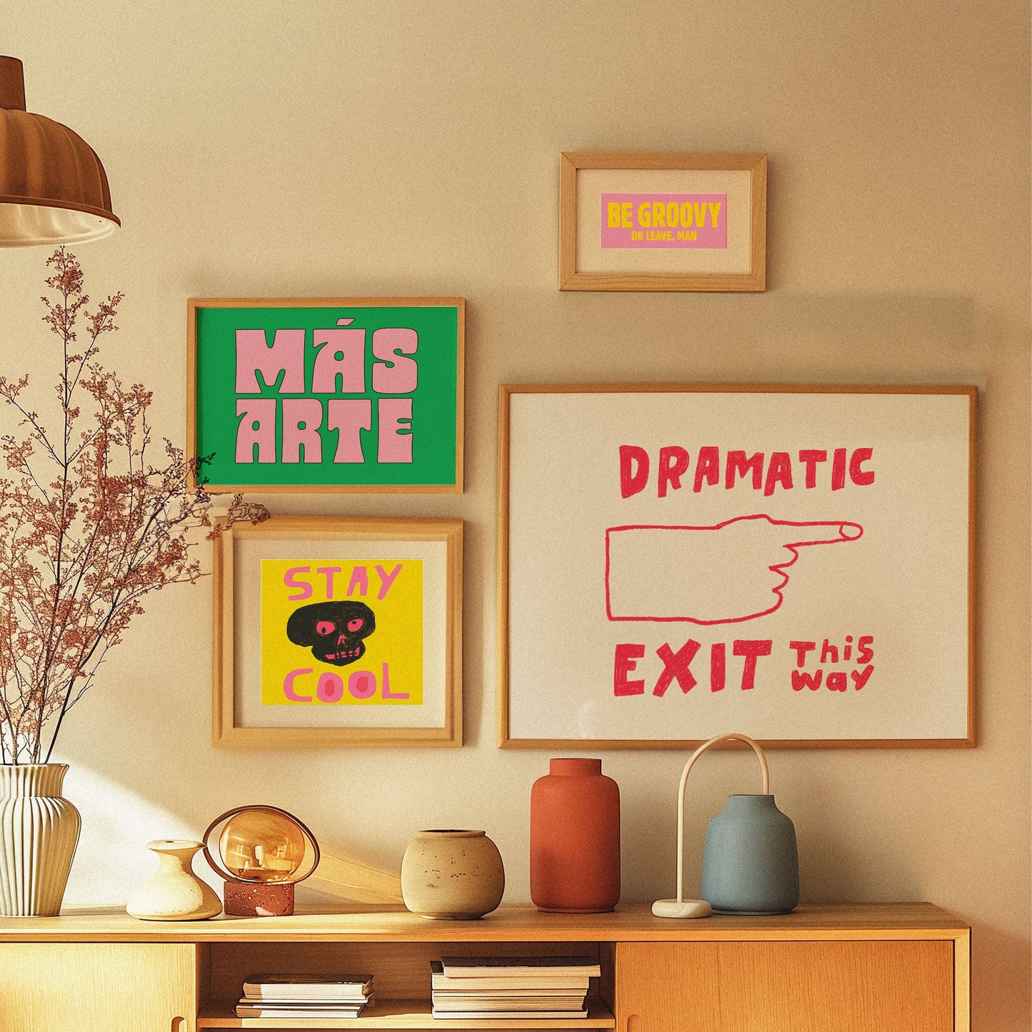 Dramatic Exit Art Print | Hand Drawn Illustration Lettering : Red + Blue / 12 x 18