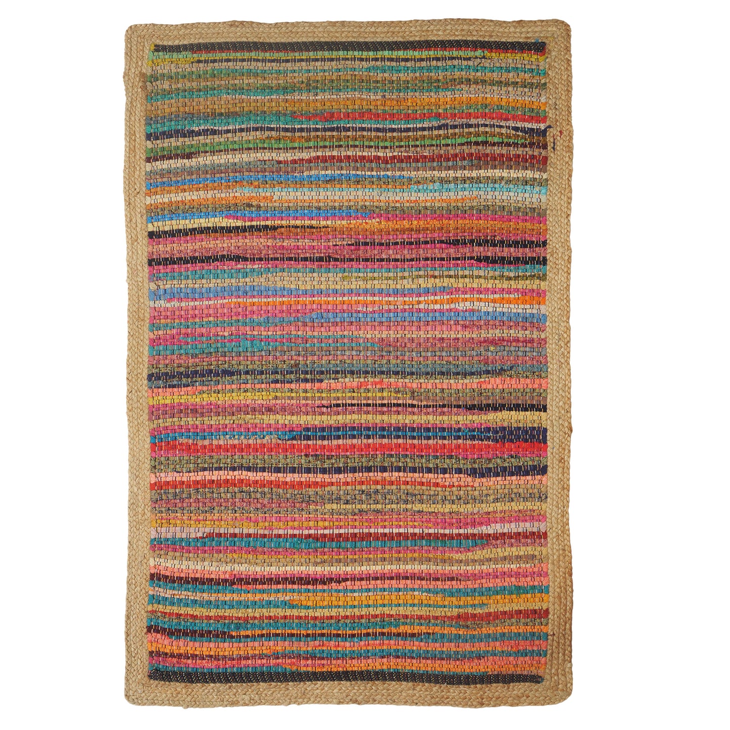 Multicolored Geometric Jute Bordered Accent Rug, 2' x 3': Multi/Tan
