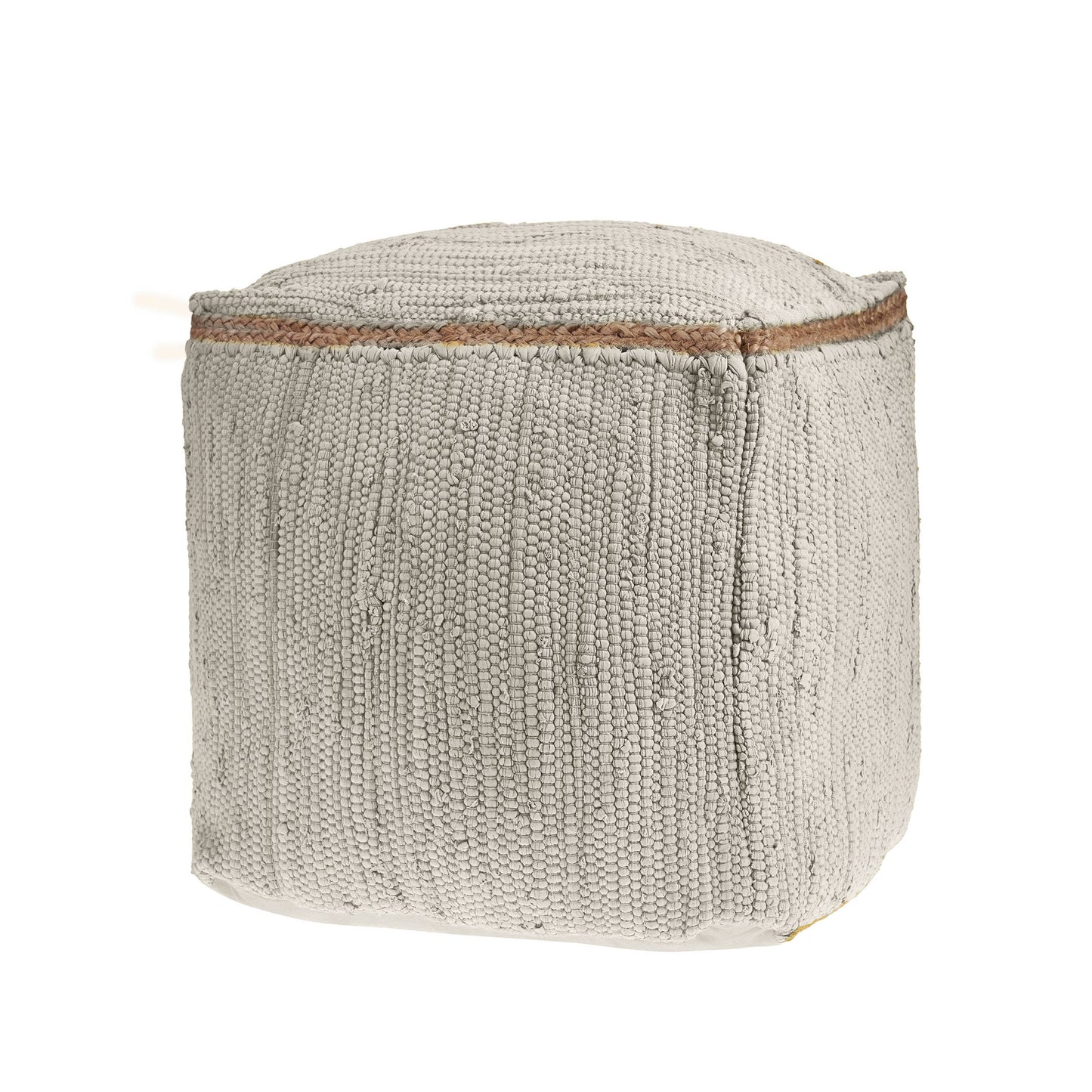 Hand-Loomed Organic Cotton Pouf with Jute Braid: Grasshopper