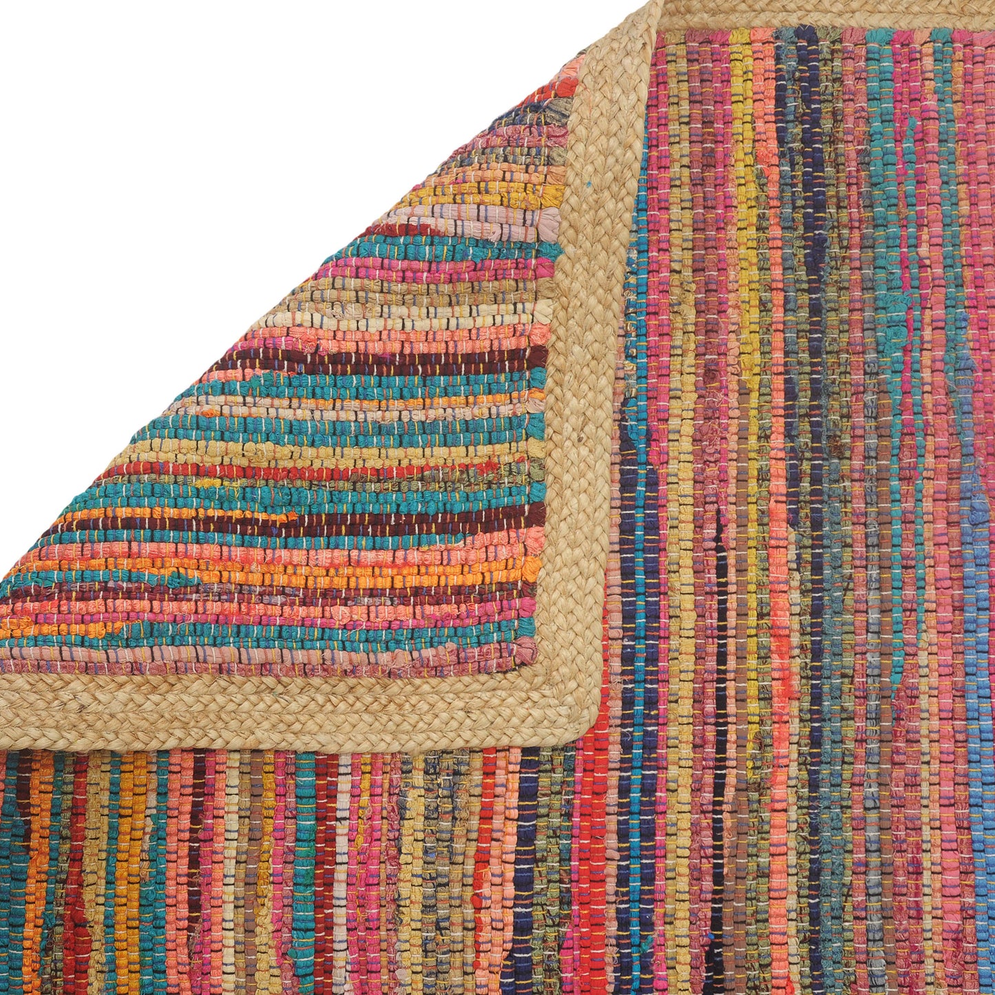 Multicolored Geometric Jute Bordered Accent Rug, 2' x 3': Multi/Tan
