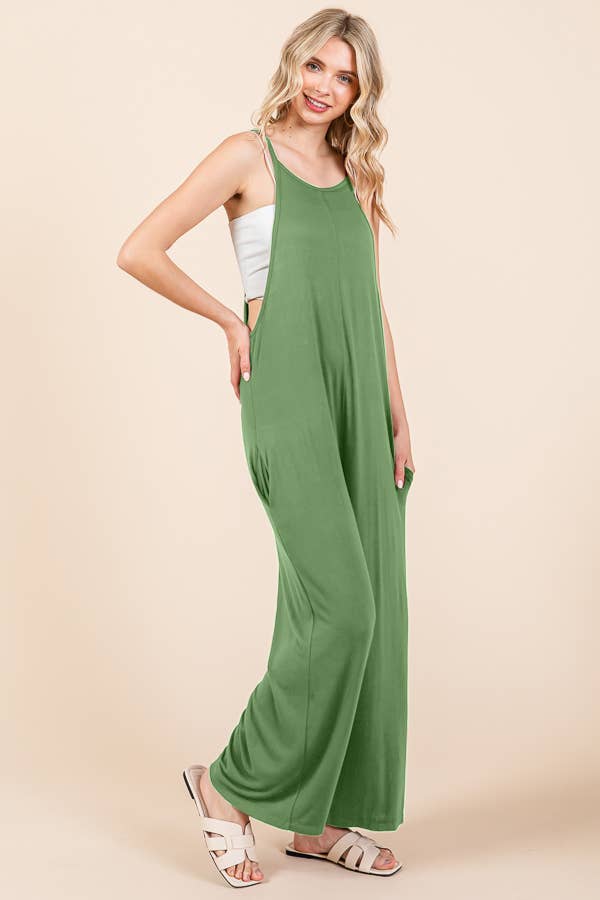 CAR2323X-Relax Fit Wide Leg Jumpsuit: BLACK / 1XL