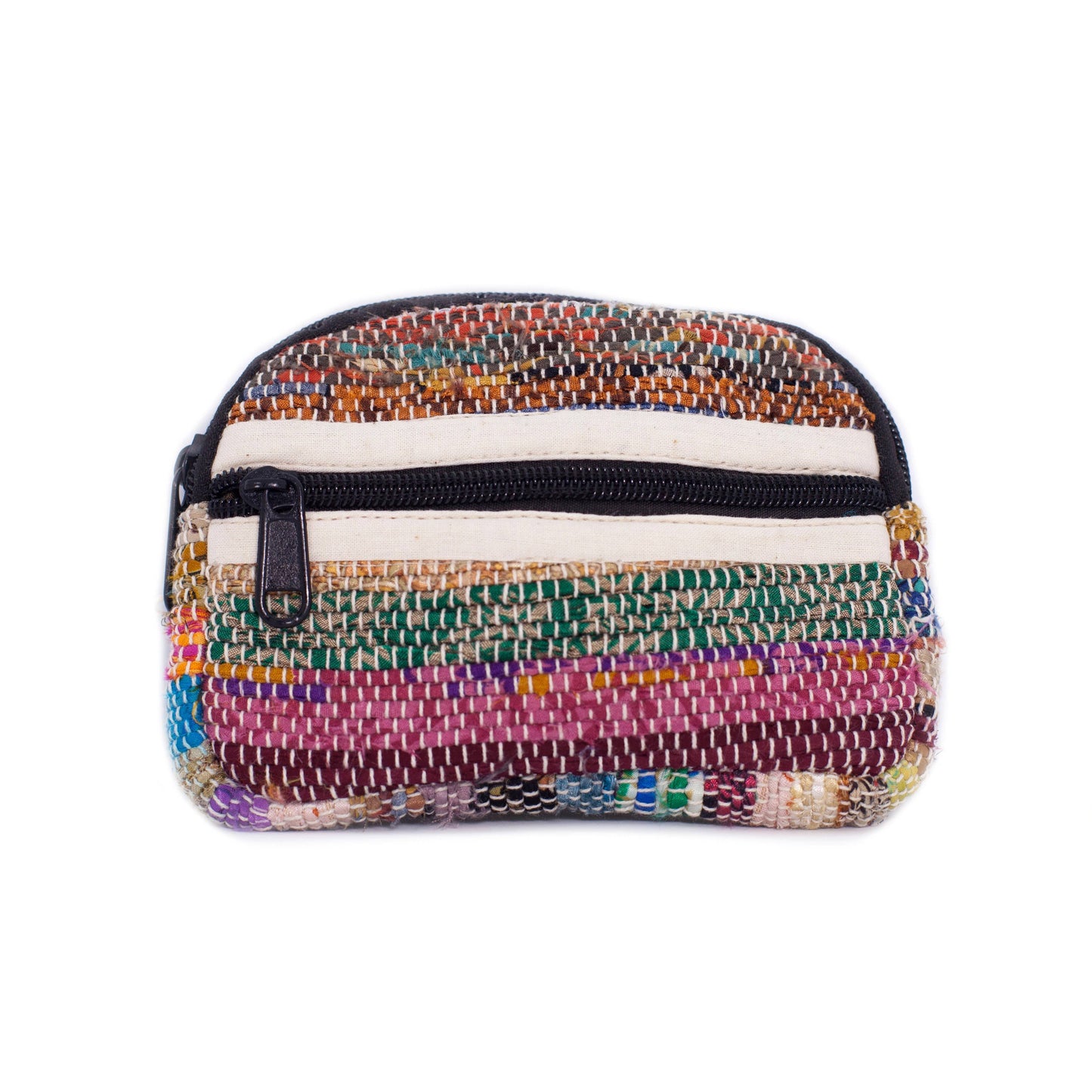 Rounded Upcycled Sari Coin Purse: Colorful / Natural