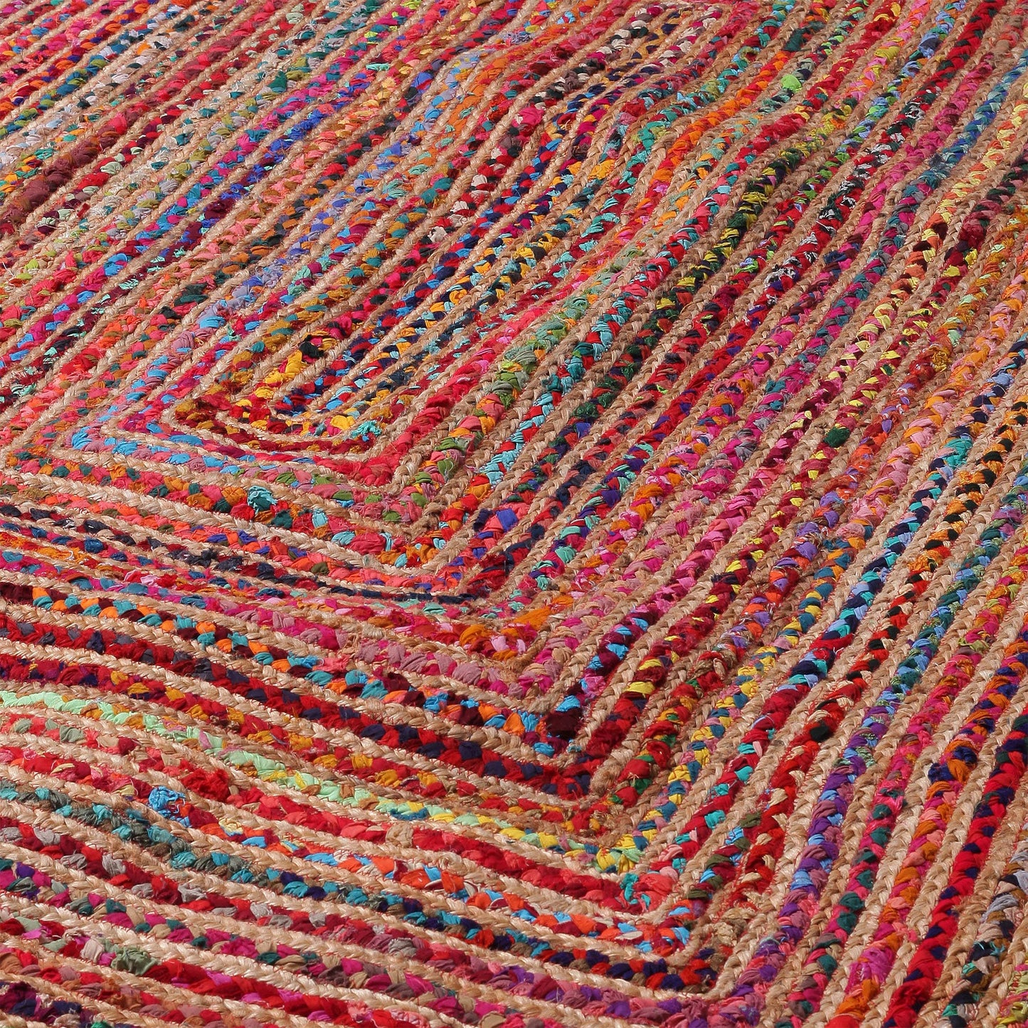 Haven Multicolor Bohemian Hand-Braided Cotton/Jute Area Rug: 5' Round