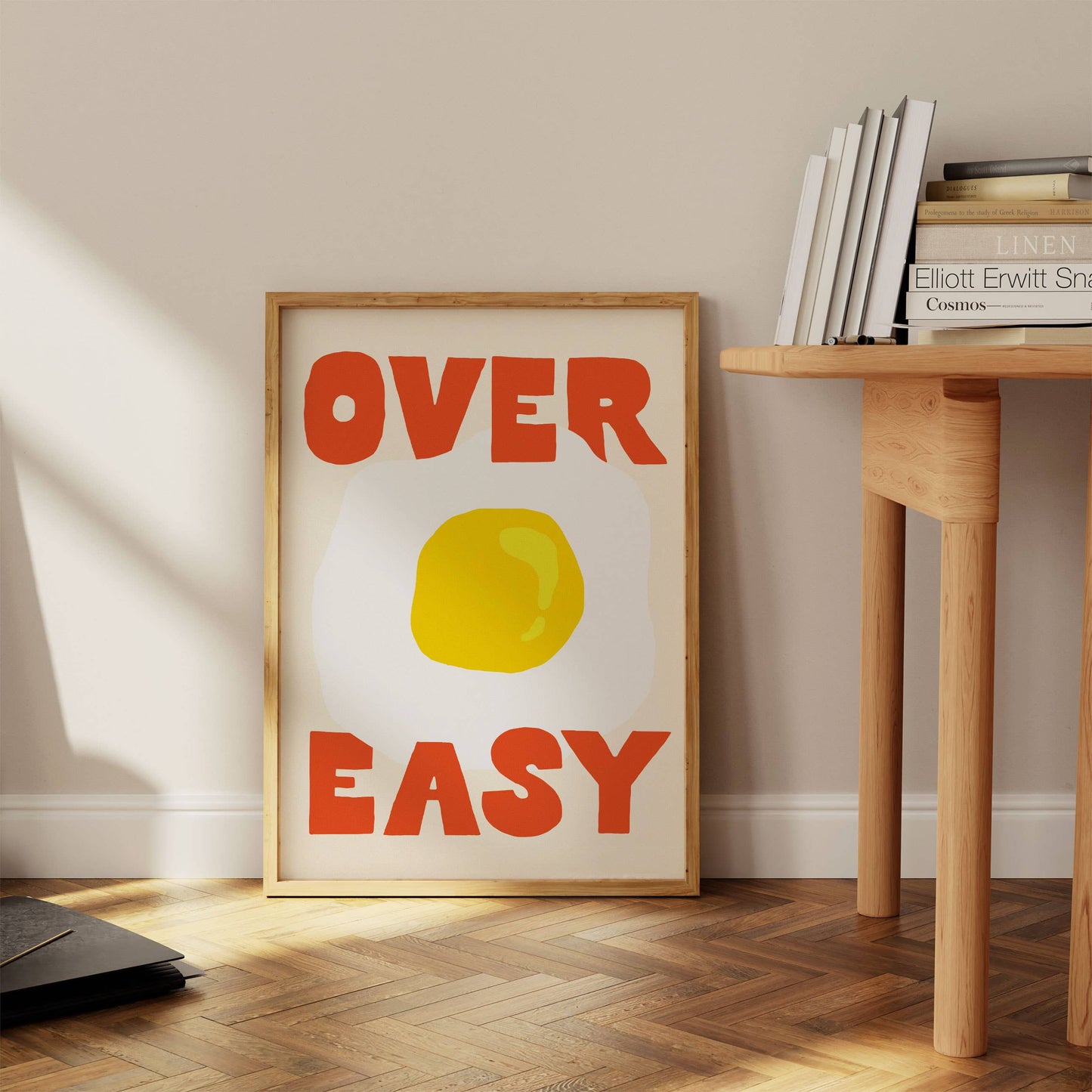 Over Easy Print | Eggs Sunny Side Colorful Kitchen Wall Art: Red / 8 x 10"