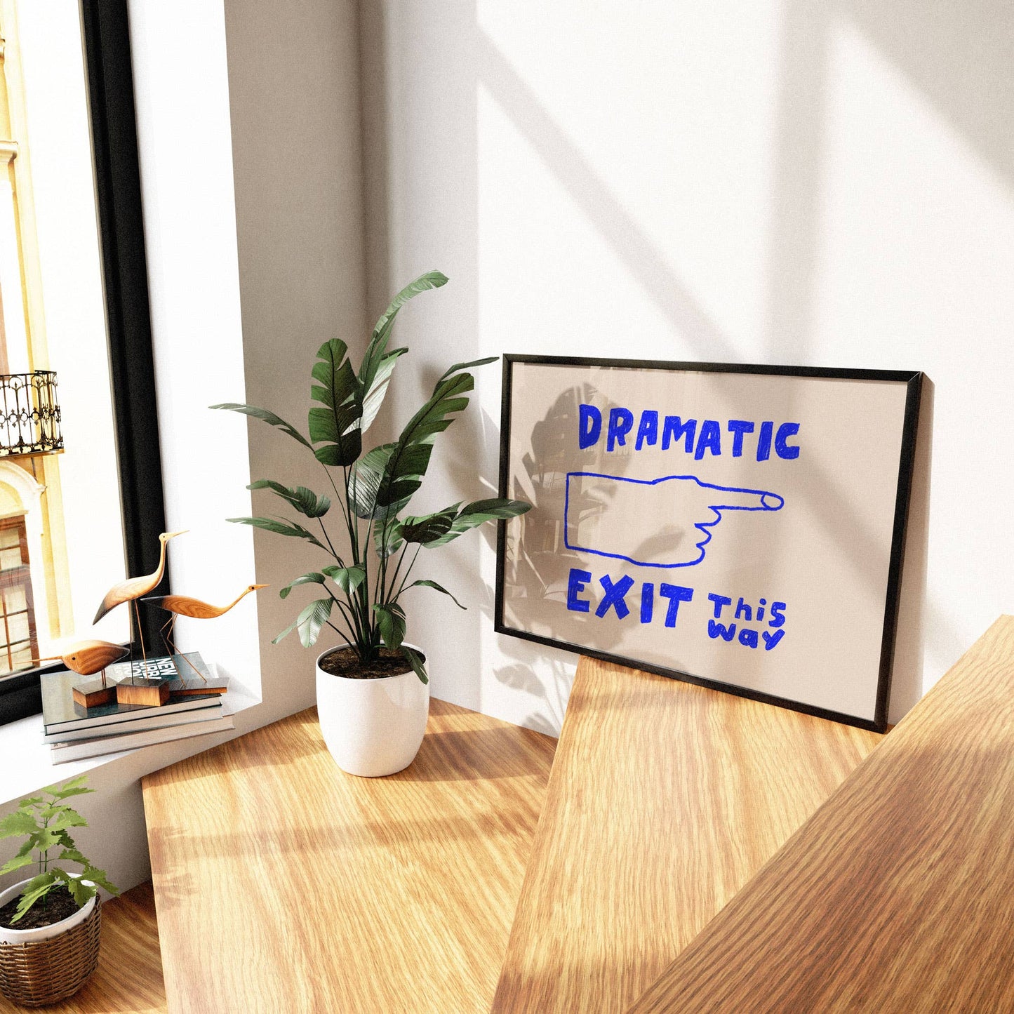 Dramatic Exit Art Print | Hand Drawn Illustration Lettering : Red + Blue / 12 x 18