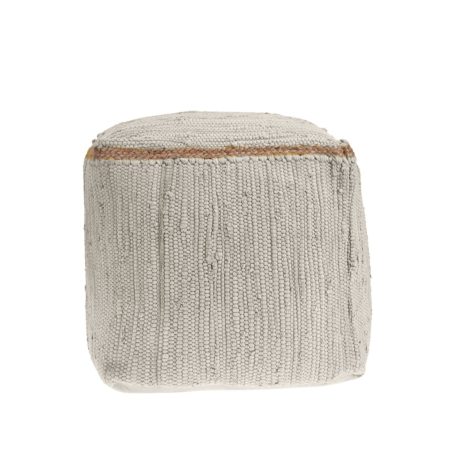 Hand-Loomed Organic Cotton Pouf with Jute Braid: Grasshopper
