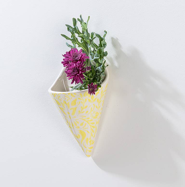 Yellow Cone Wall Vase-7"H