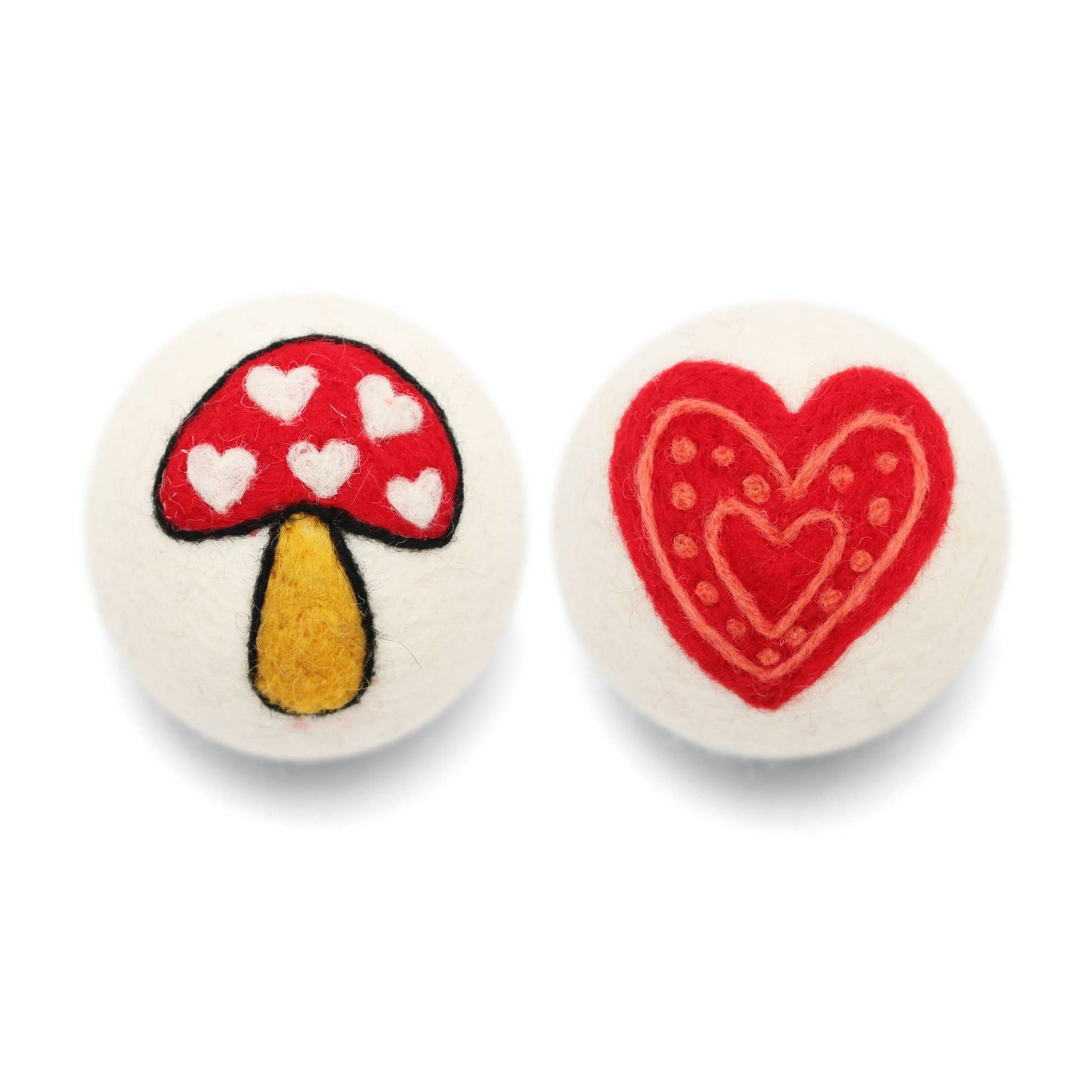 Hearts Wool Dryer Balls Fair-Trade: Mushroom Hearts