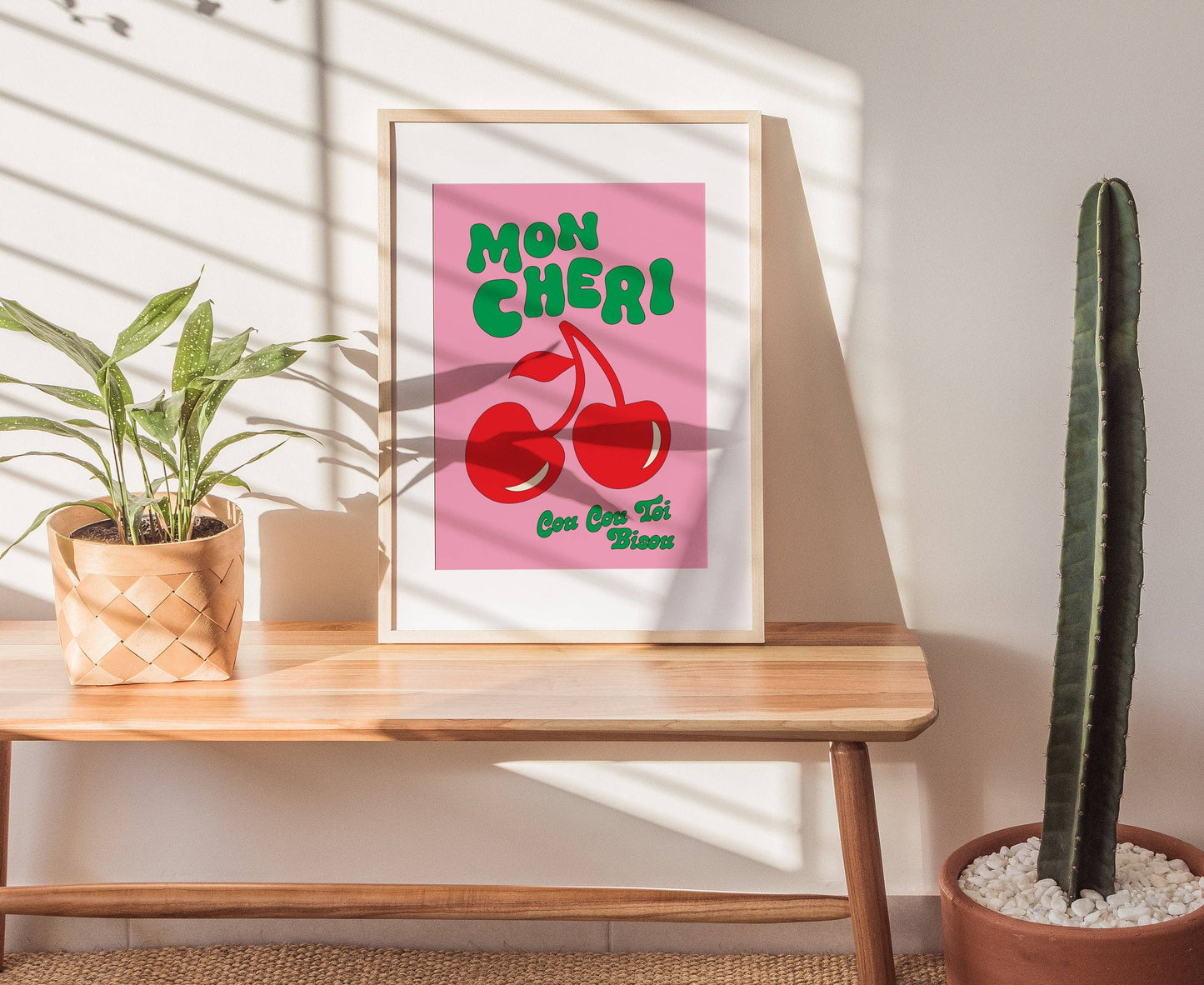Mon Cheri Print | Bisou | Funky Cherry Kitchen Art: Green / 12 x 18