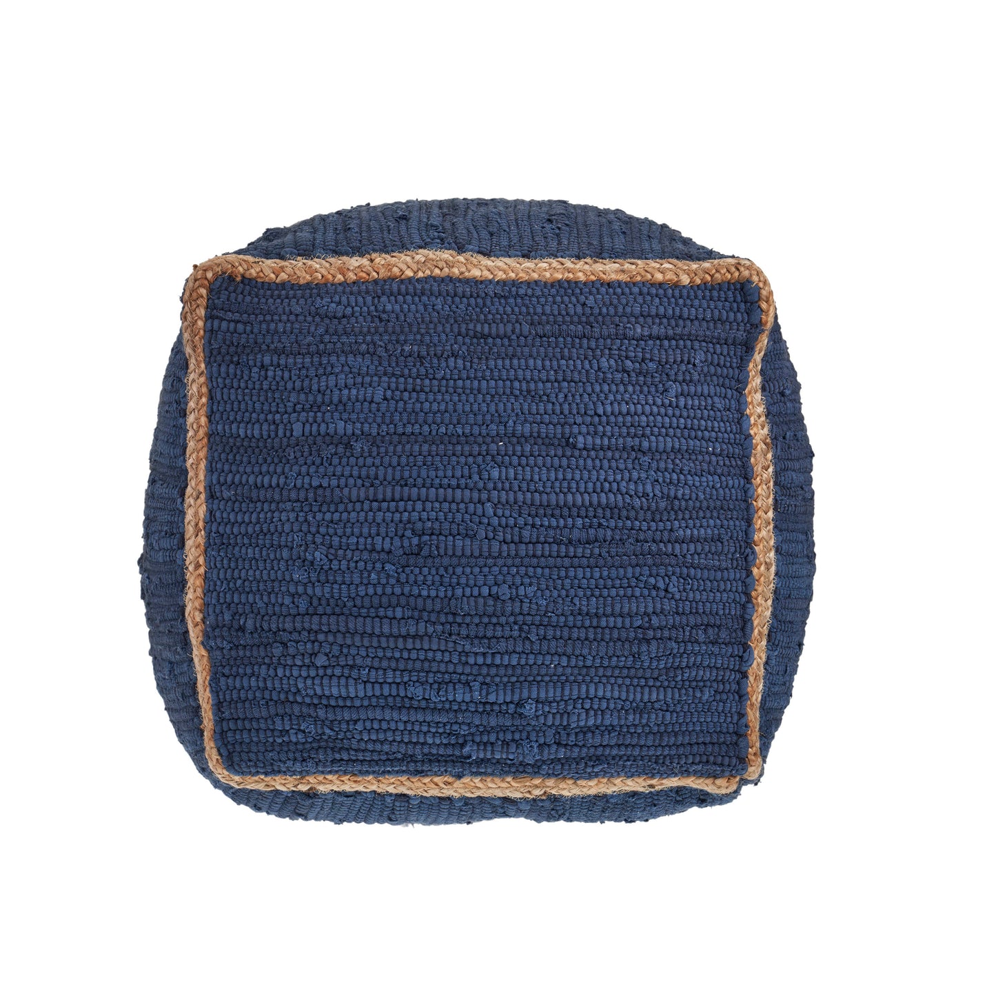 Hand-Loomed Organic Cotton Pouf with Jute Braid: Grasshopper