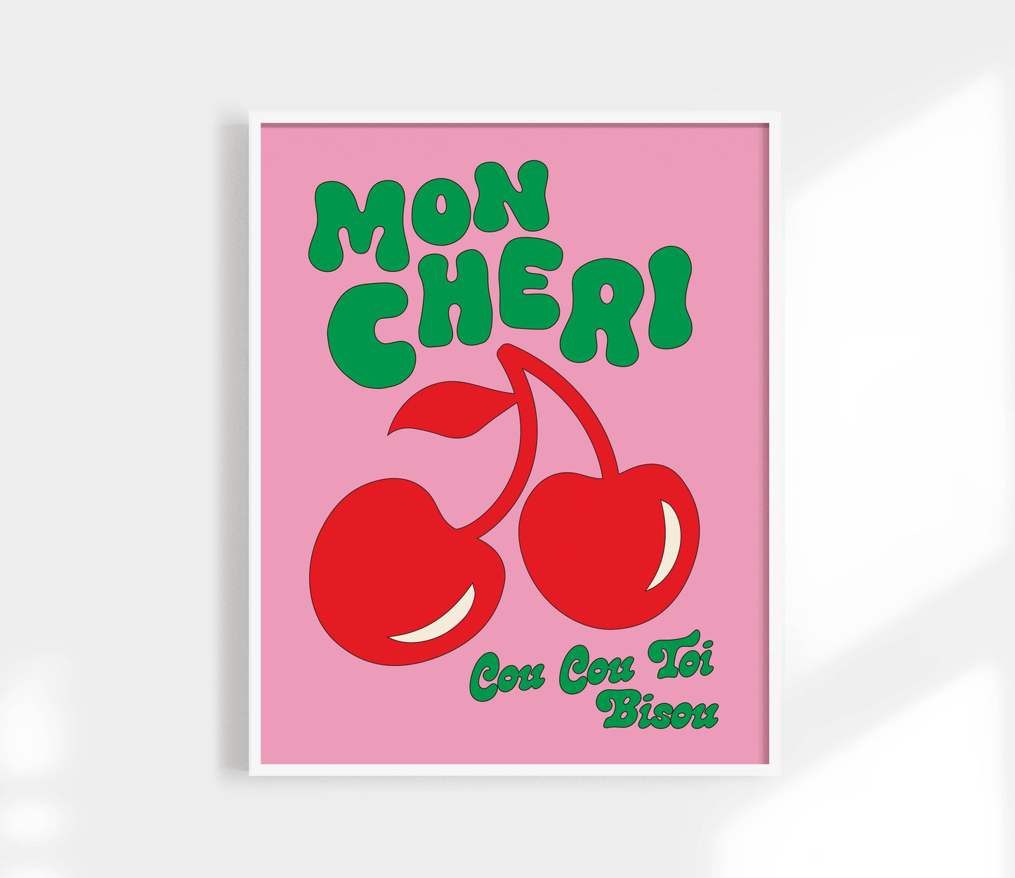 Mon Cheri Print | Bisou | Funky Cherry Kitchen Art: Green / 12 x 18