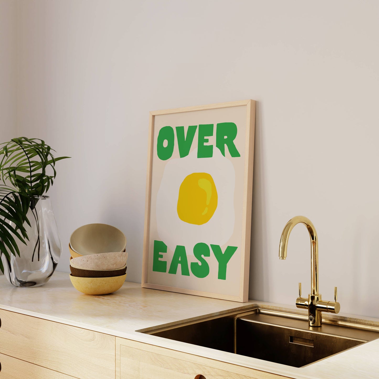 Over Easy Print | Eggs Sunny Side Colorful Kitchen Wall Art: Red / 8 x 10"
