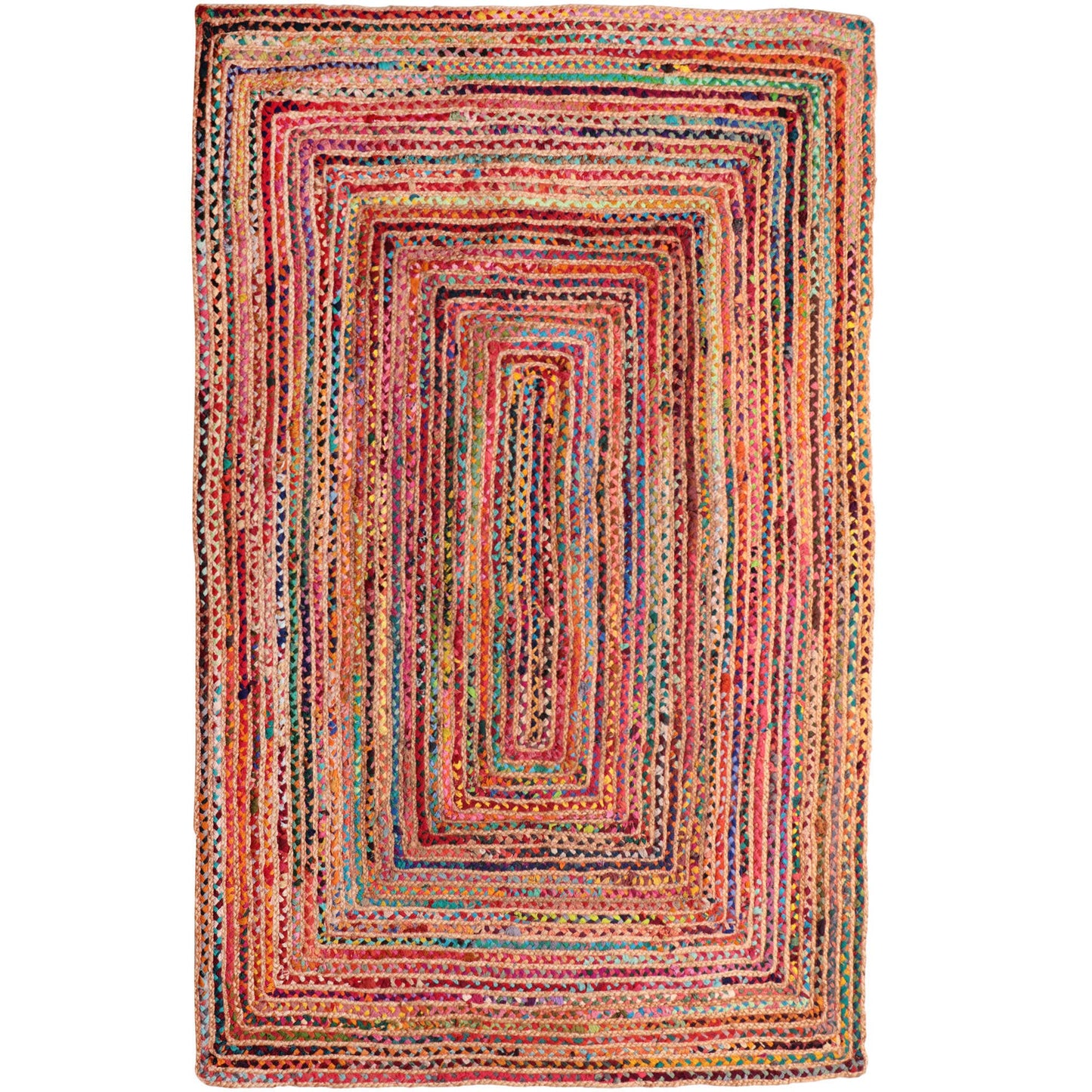 Haven Multicolor Bohemian Hand-Braided Cotton/Jute Area Rug: 5' Round