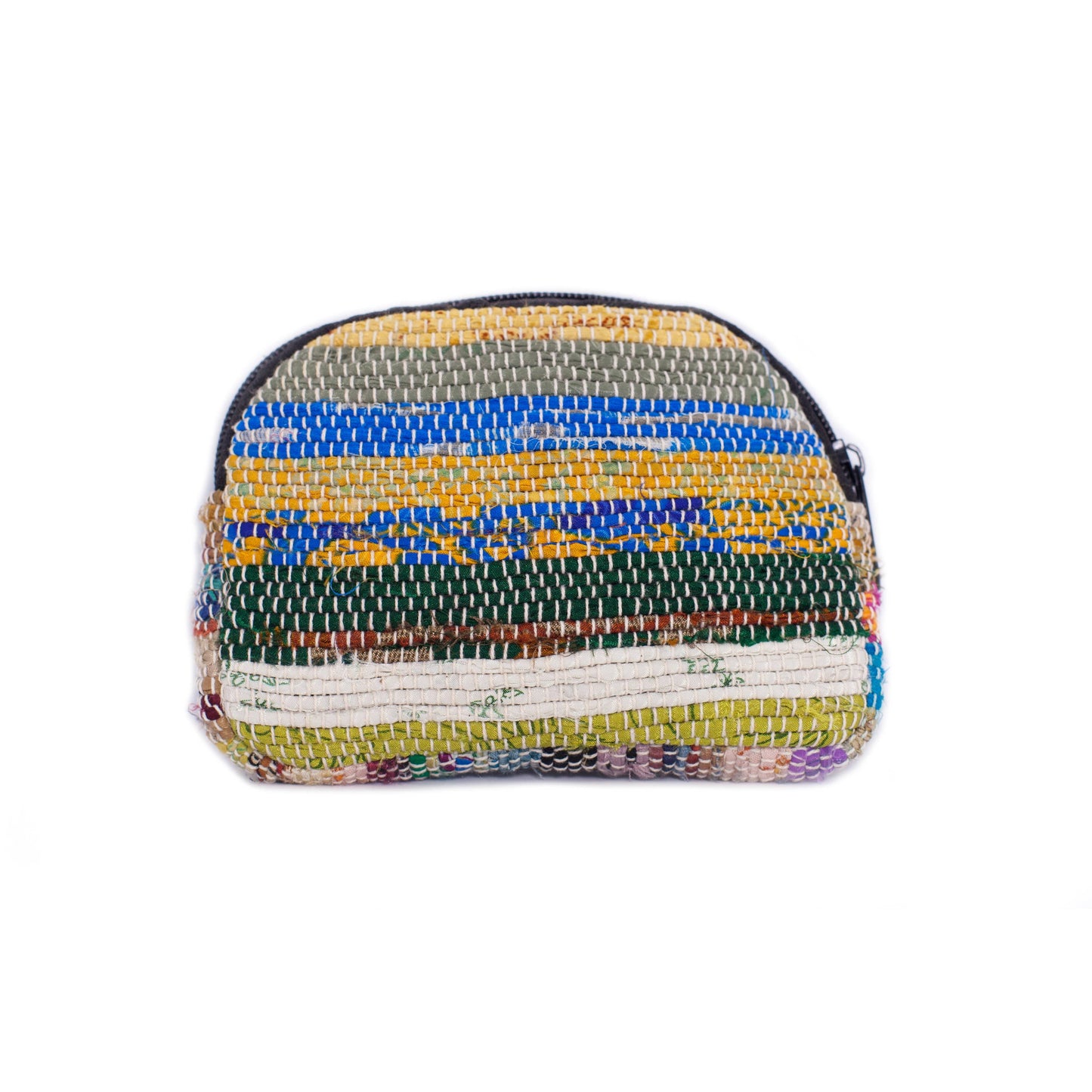 Rounded Upcycled Sari Coin Purse: Colorful / Natural