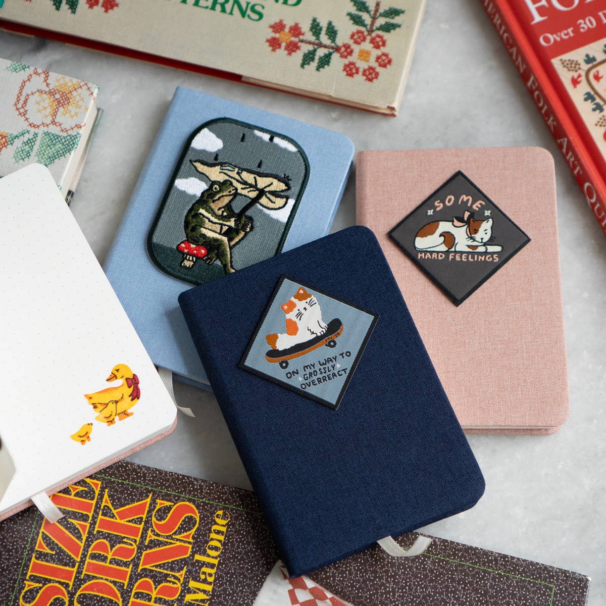 Linen Notebook - Pick Your Patch: Navy / Get Me Outta Here Woven Patch