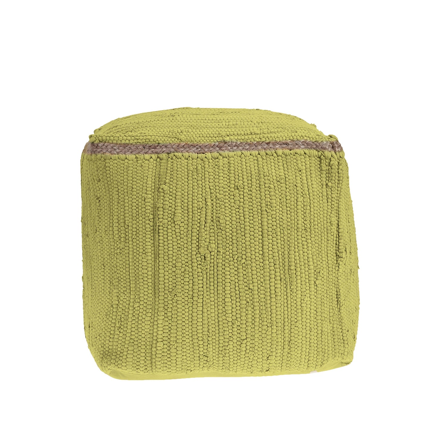Hand-Loomed Organic Cotton Pouf with Jute Braid: Grasshopper